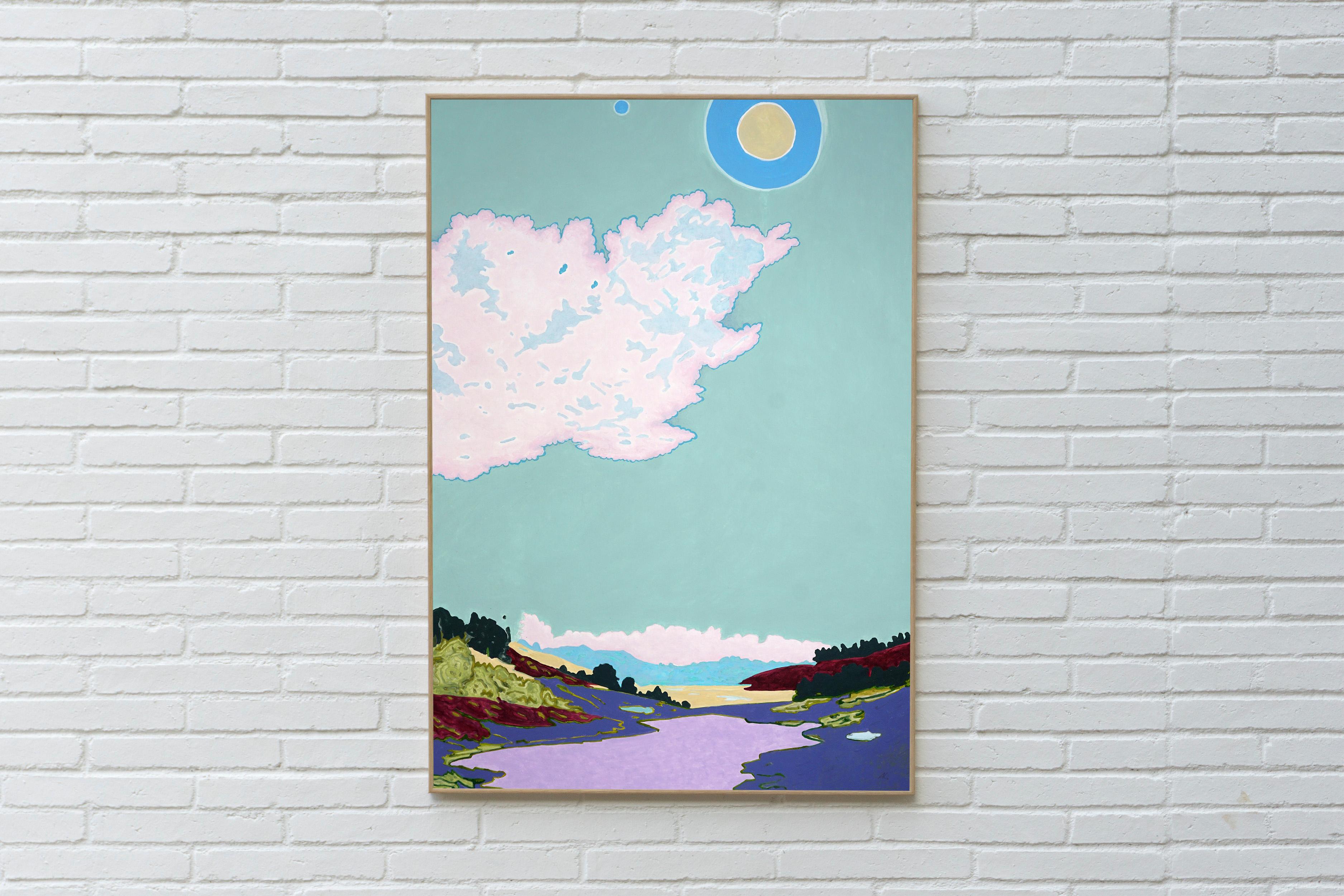 Logica della coincidenza, fase lunare, paesaggio fauvista, cielo surreale, lago della prateria - Painting di Alexandra Czierpka