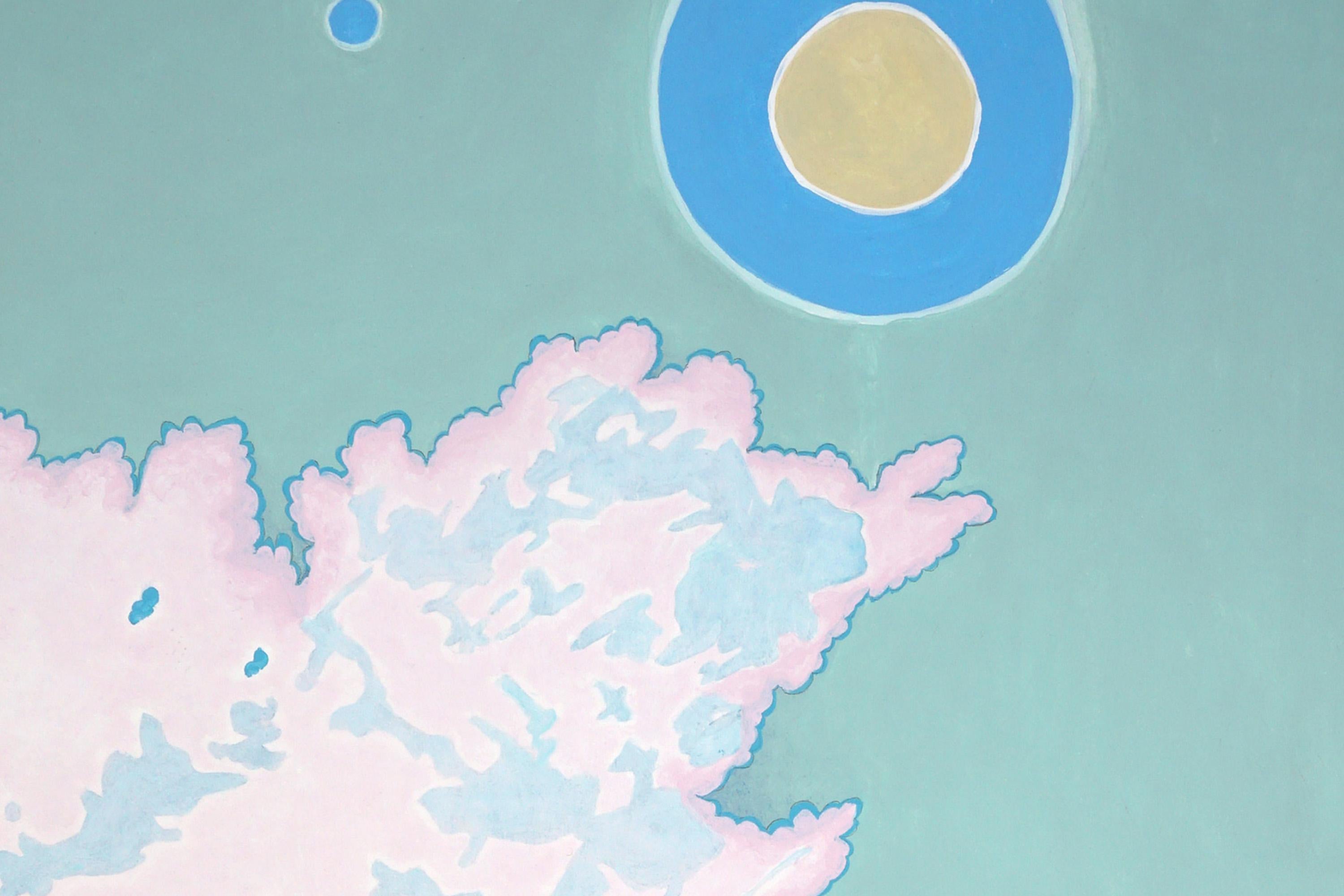 Logica della coincidenza, fase lunare, paesaggio fauvista, cielo surreale, lago della prateria - Landscape Painting Blu di Alexandra Czierpka