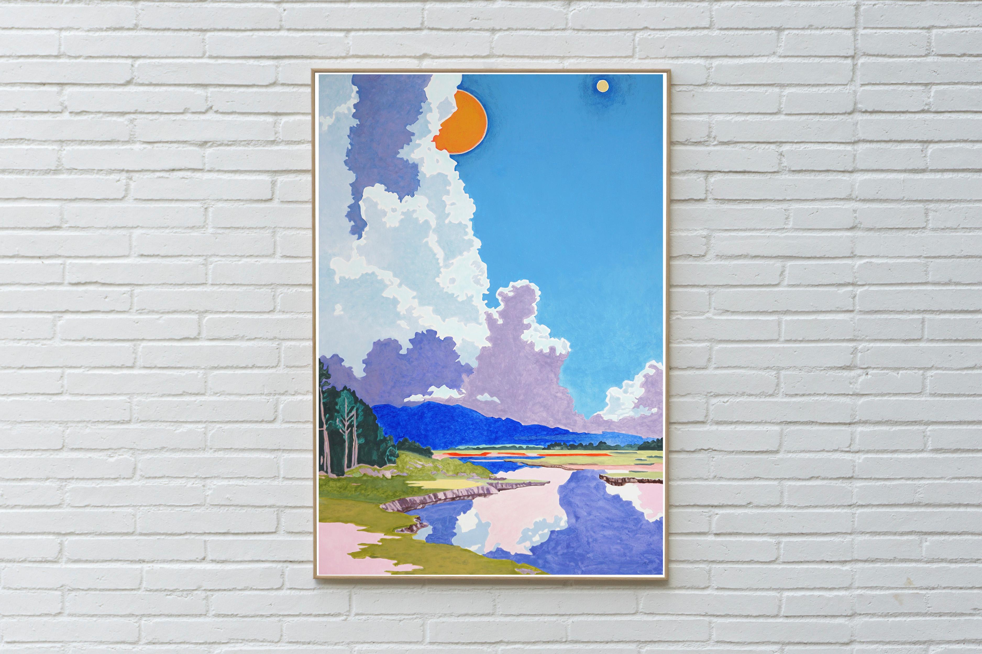 Sehnsucht in der Höhe, Surreale Landschaft in fauvistischen Tönen, Sonnenuntergang Sturm auf Papier – Painting von Alexandra Czierpka