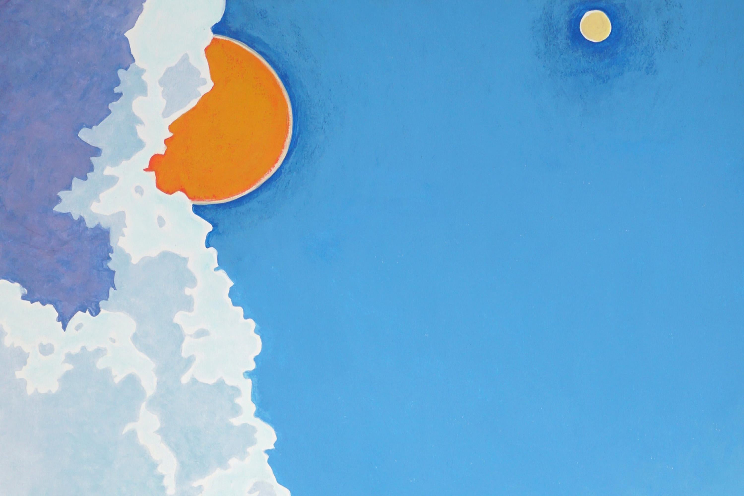 Sehnsucht in der Höhe, Surreale Landschaft in fauvistischen Tönen, Sonnenuntergang Sturm auf Papier im Angebot 1