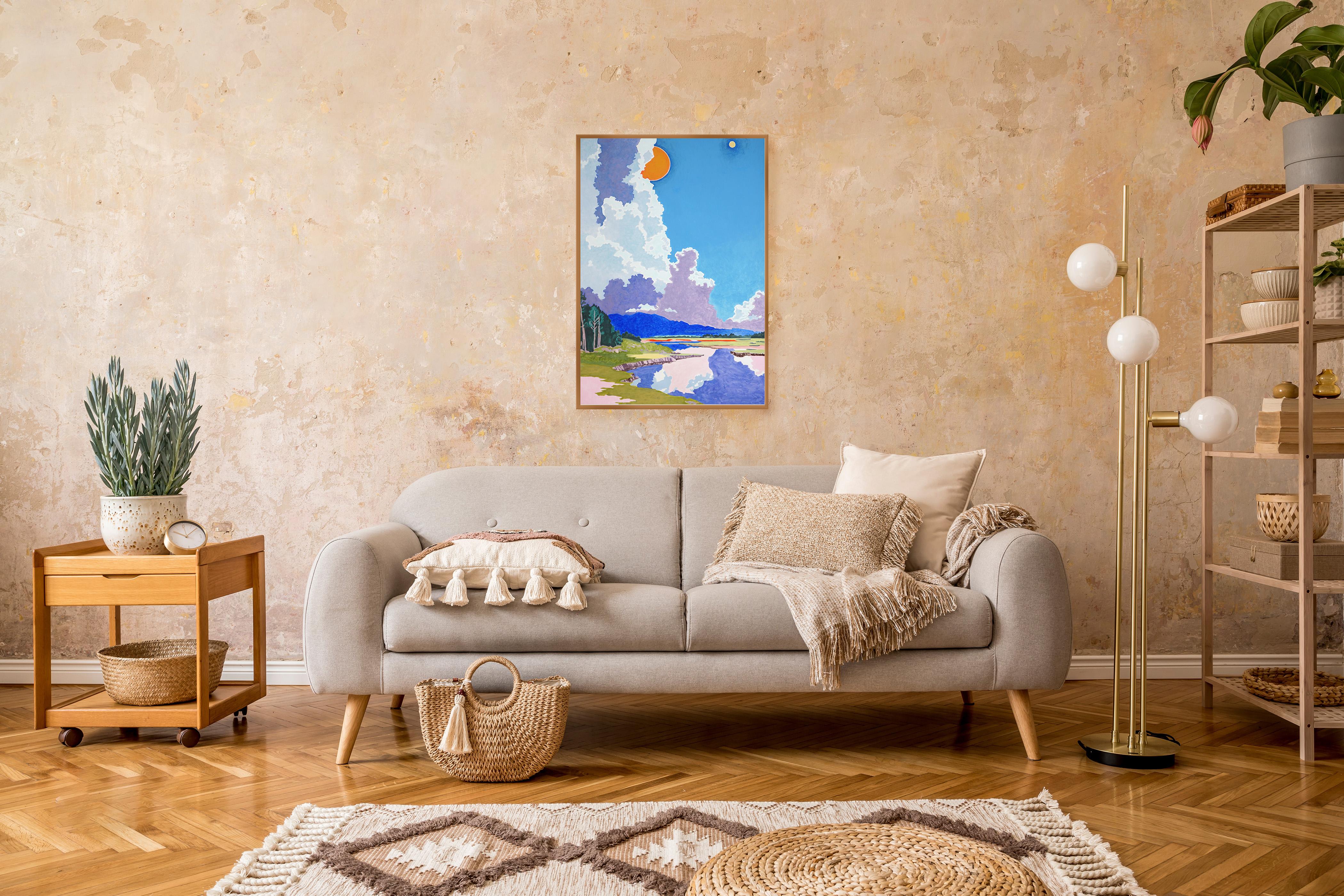 Sehnsucht in der Höhe, Surreale Landschaft in fauvistischen Tönen, Sonnenuntergang Sturm auf Papier im Angebot 2