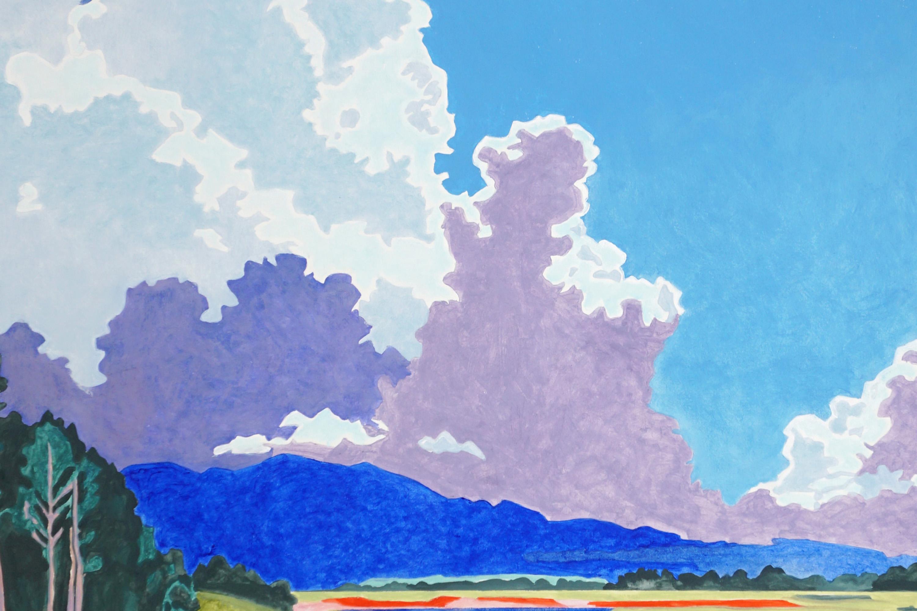 Sehnsucht in der Höhe, Surreale Landschaft in fauvistischen Tönen, Sonnenuntergang Sturm auf Papier im Angebot 3