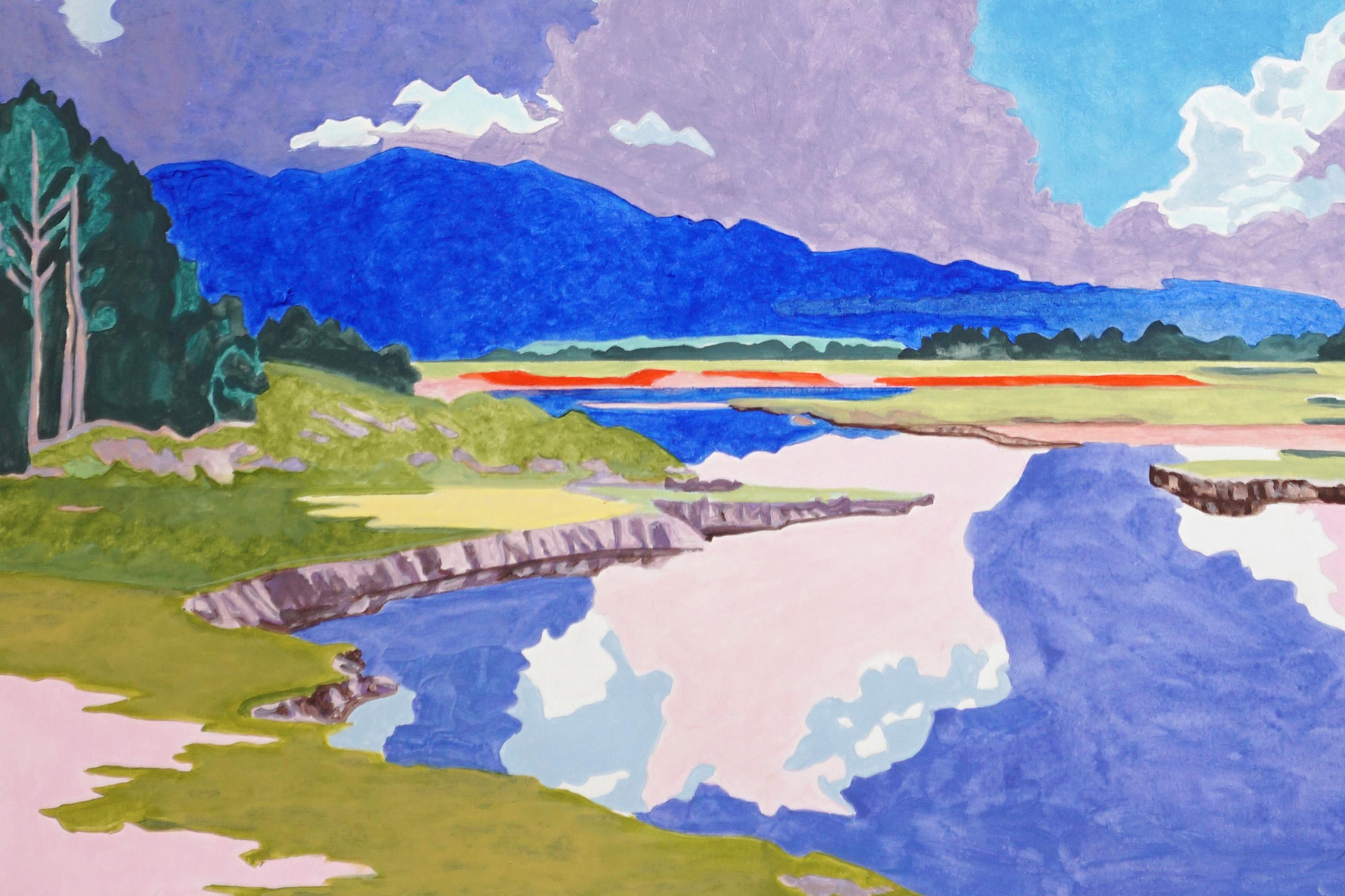 Sehnsucht in der Höhe, Surreale Landschaft in fauvistischen Tönen, Sonnenuntergang Sturm auf Papier im Angebot 4