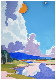 Sehnsucht in der Höhe, Surreale Landschaft in fauvistischen Tönen, Sonnenuntergang Sturm auf Papier