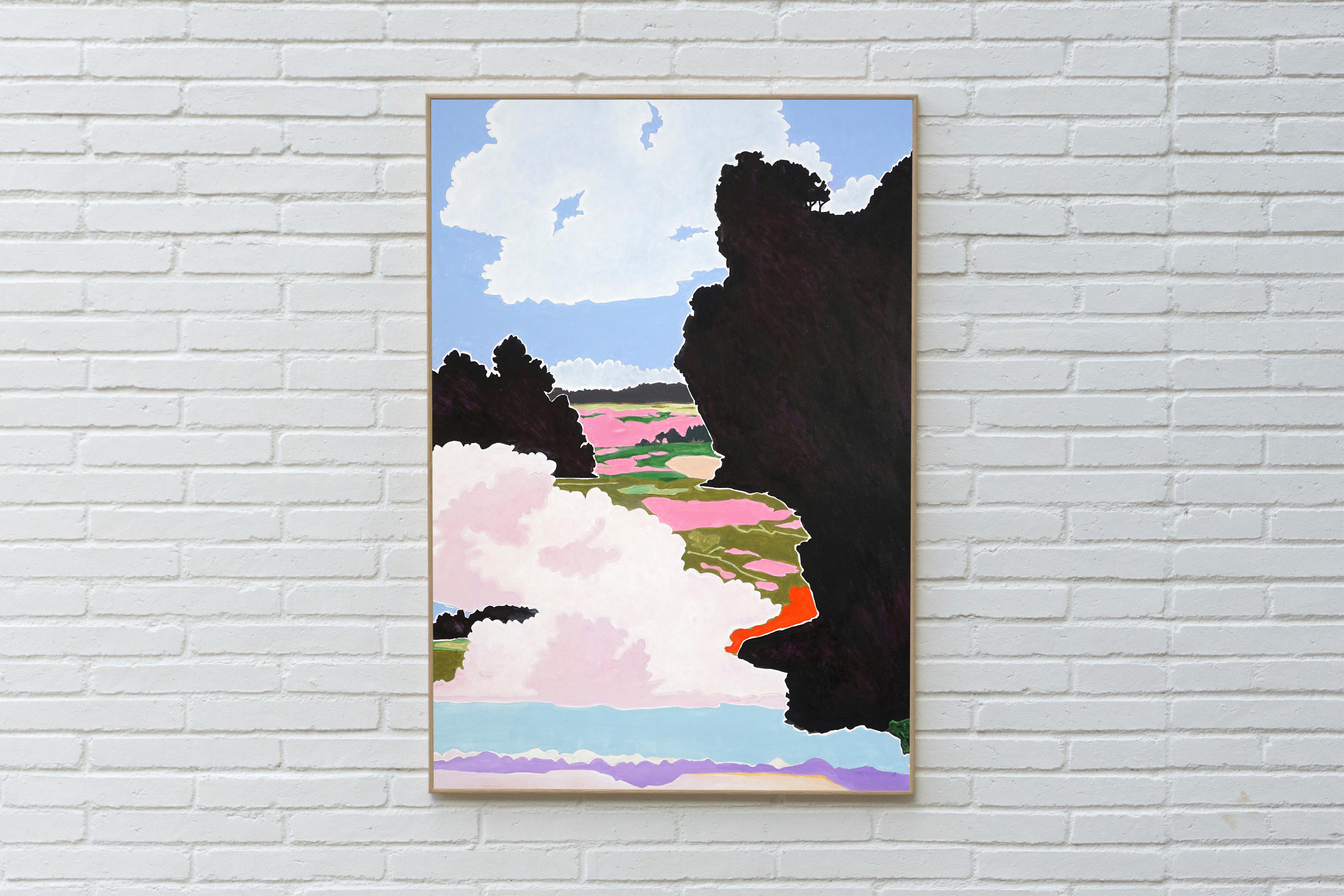 Memory as State, Surreal Landscape, Black adn White Floating Clouds on Paper - Painting by Alexandra Czierpka