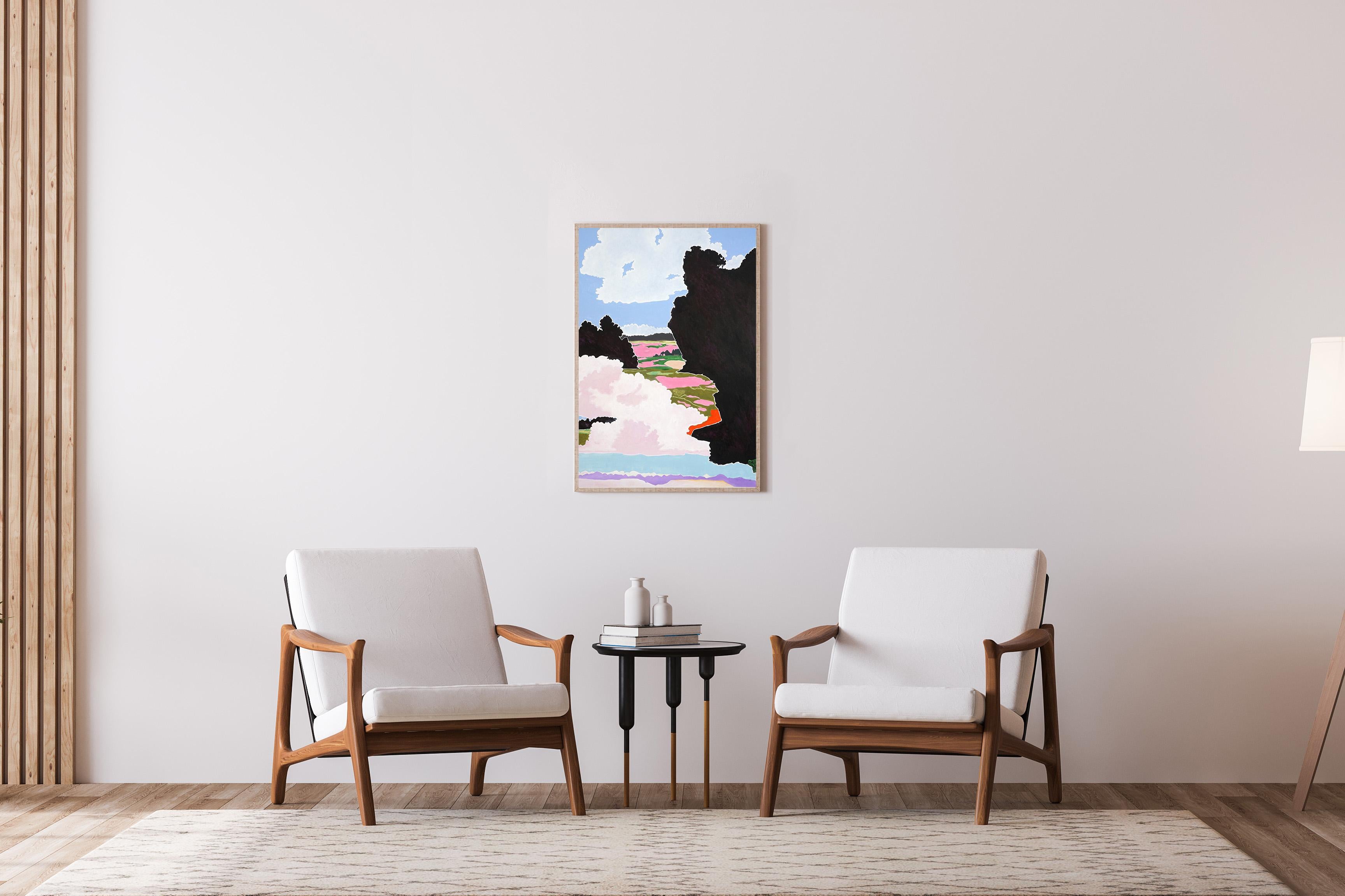 Memory as State, Surreal Landscape, Black adn White Floating Clouds on Paper - Naturalistic Painting by Alexandra Czierpka