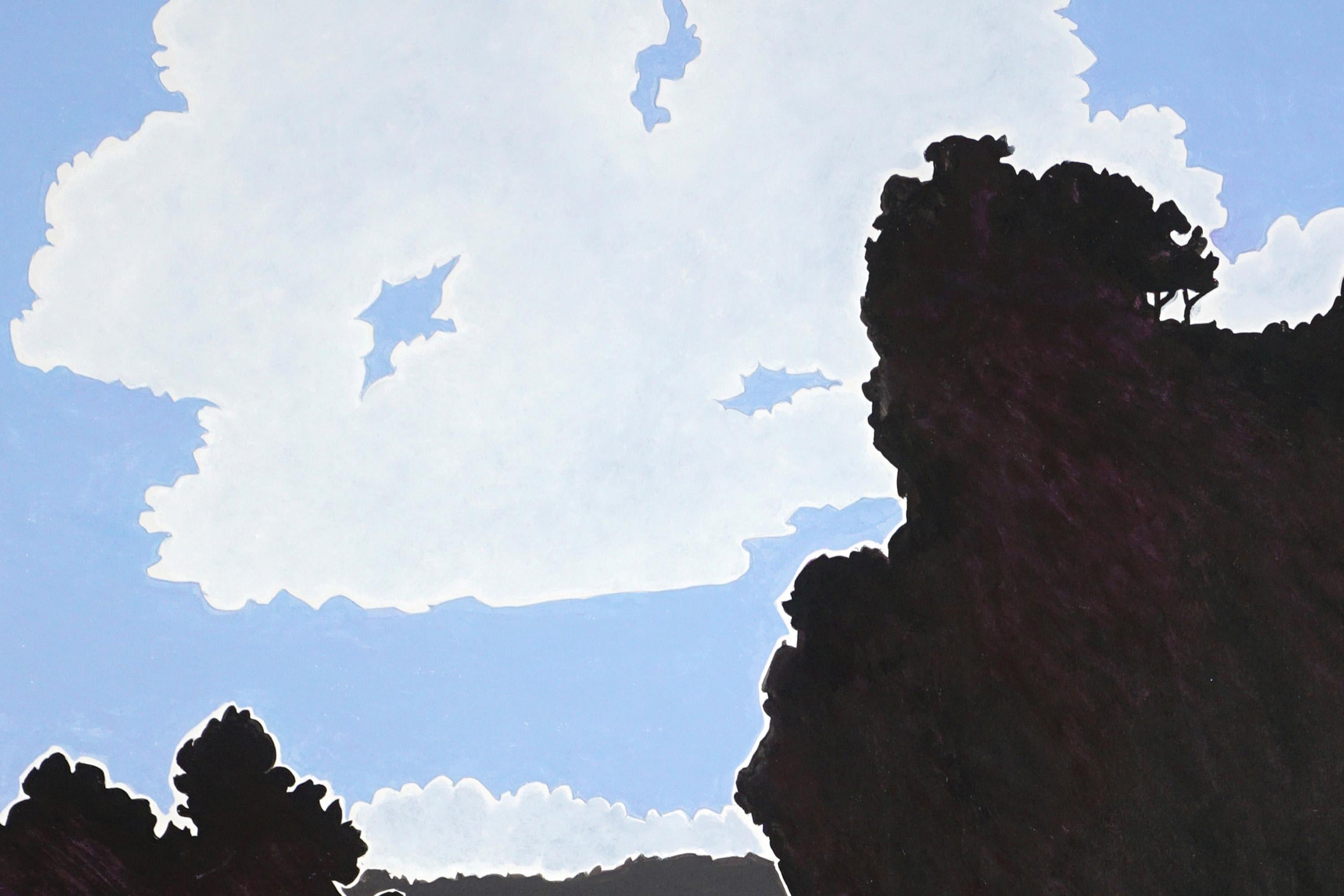 Memory as State, Surreal Landscape, Black adn White Floating Clouds on Paper - Gray Figurative Painting by Alexandra Czierpka