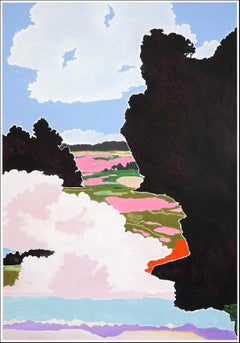 Erinnerung als Zustand, surreale Landschaft, schwarze und weiße schwebende Wolken auf Papier