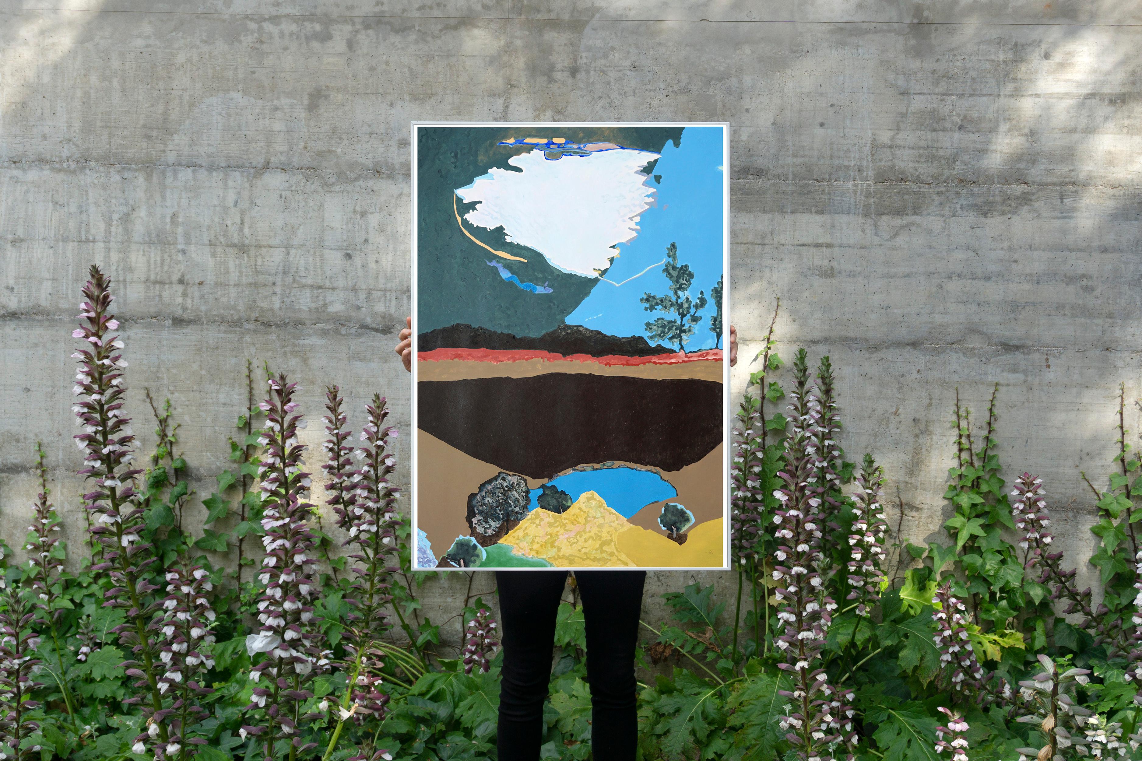 Momento di luminosità, Paesaggio astratto con cielo, pioggia blu su carta - Painting di Alexandra Czierpka