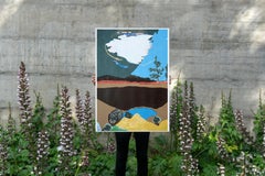 Moment of Brightness, Abstract Landscape with Sky, Blue Rainfall on Paper