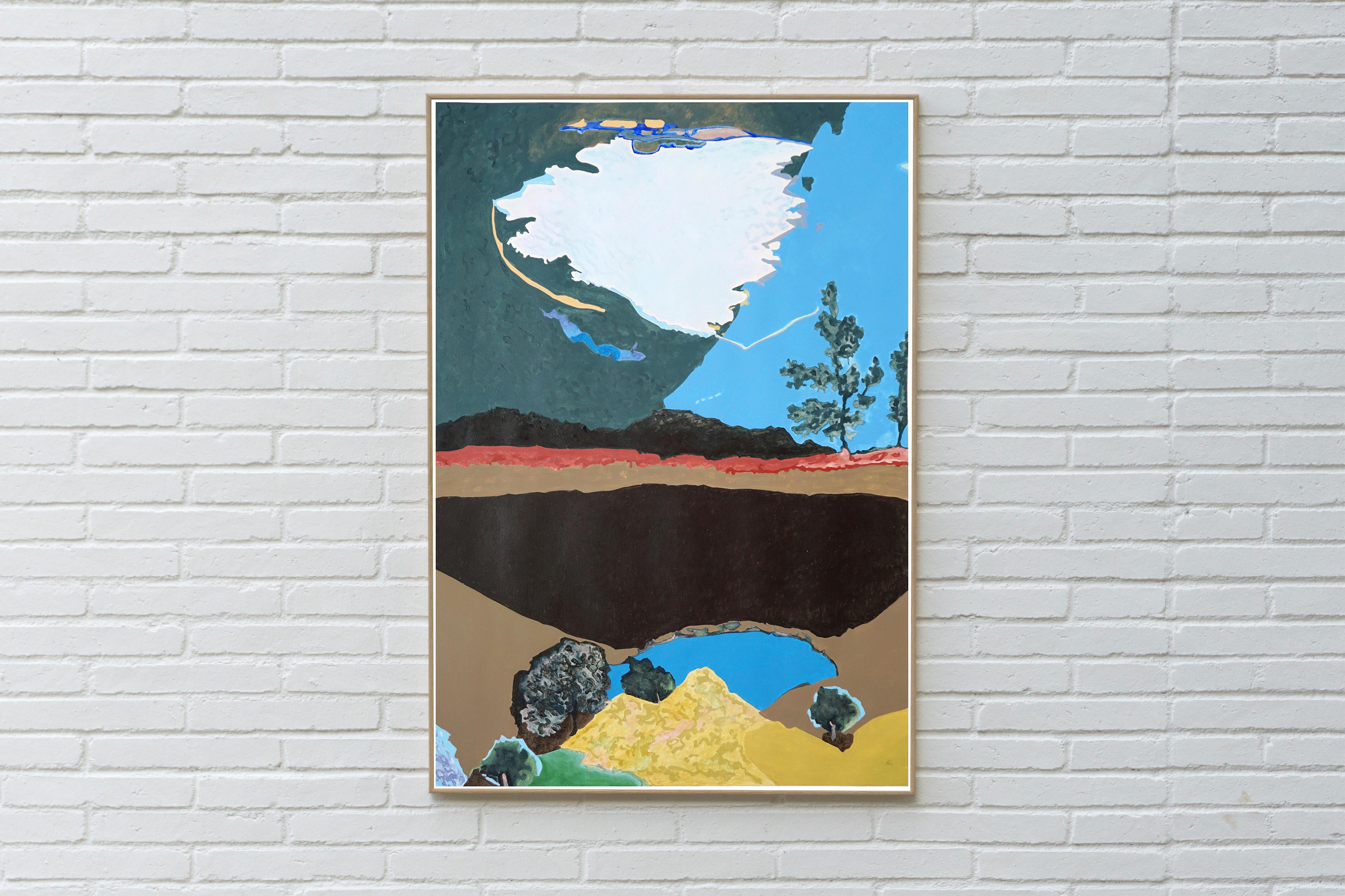 Momento di luminosità, Paesaggio astratto con cielo, pioggia blu su carta - Painting Fauvismo di Alexandra Czierpka