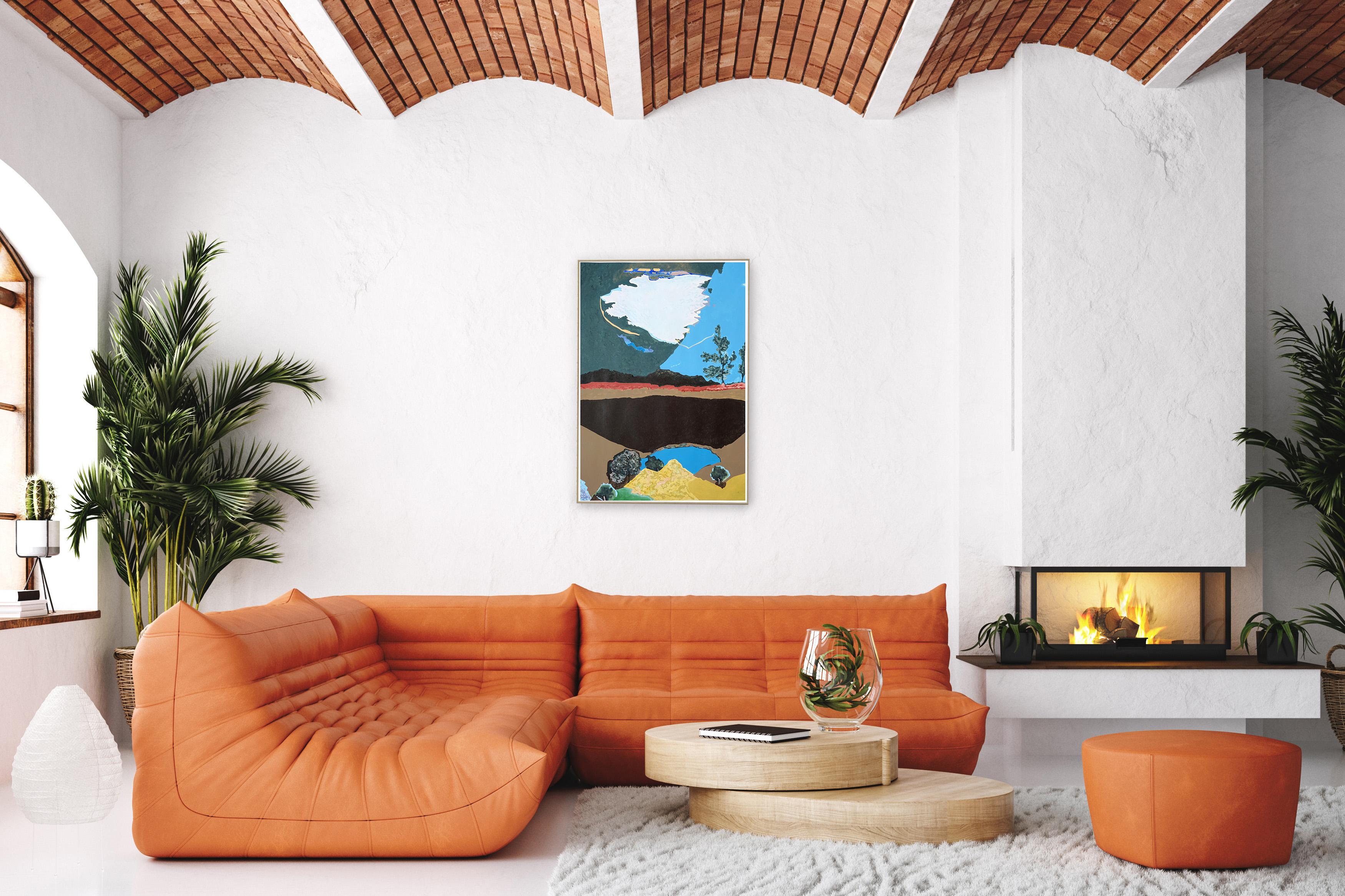 Momento di luminosità, Paesaggio astratto con cielo, pioggia blu su carta - Landscape Painting Nero di Alexandra Czierpka