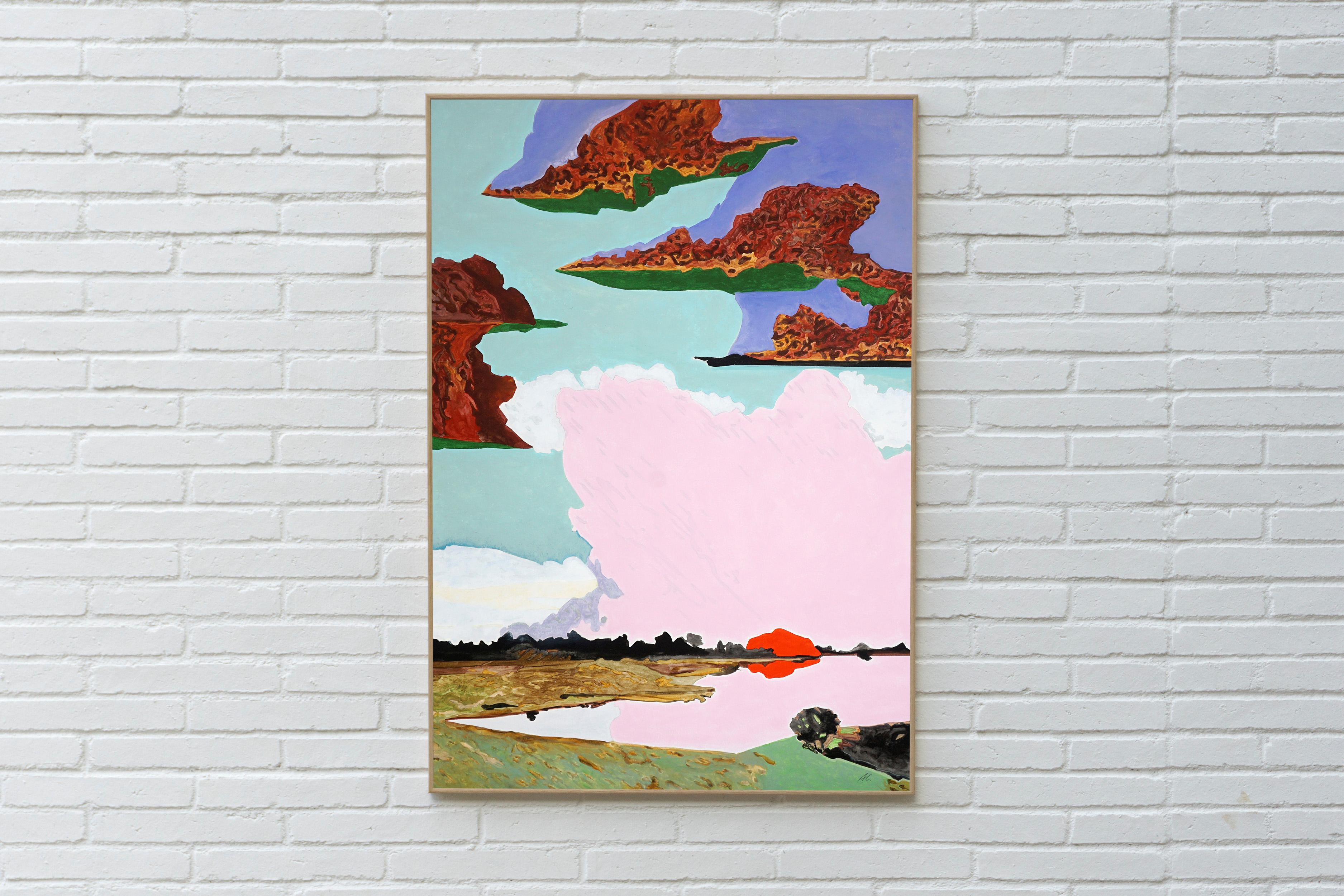 Motion Without Direction, Surreal Landscape, Impressionist Tones, Panorama - Painting by Alexandra Czierpka