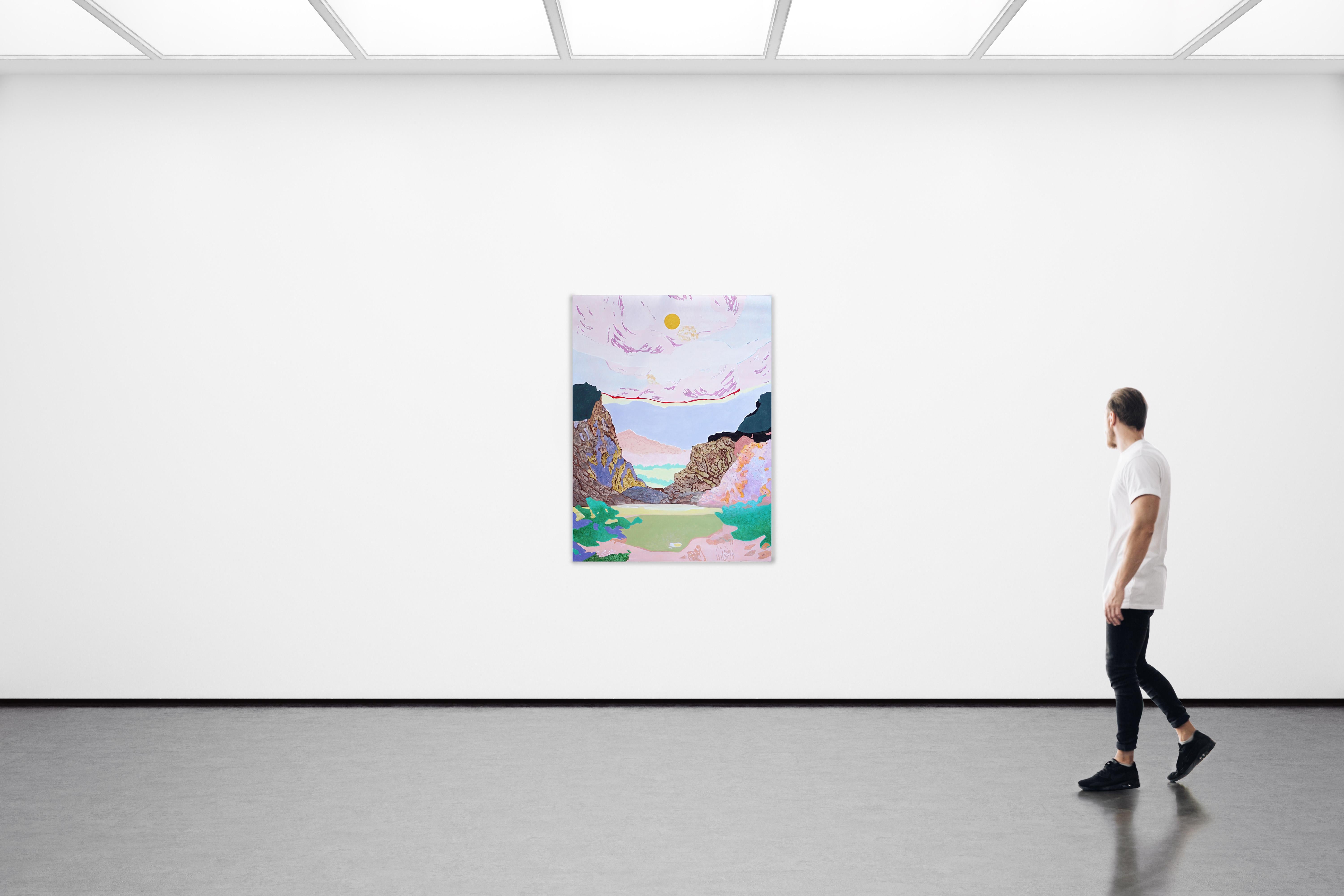 Oltre le cime e le valli, Paesaggio impressionista, Toni pastello, Acrilico su tela - Painting di Alexandra Czierpka