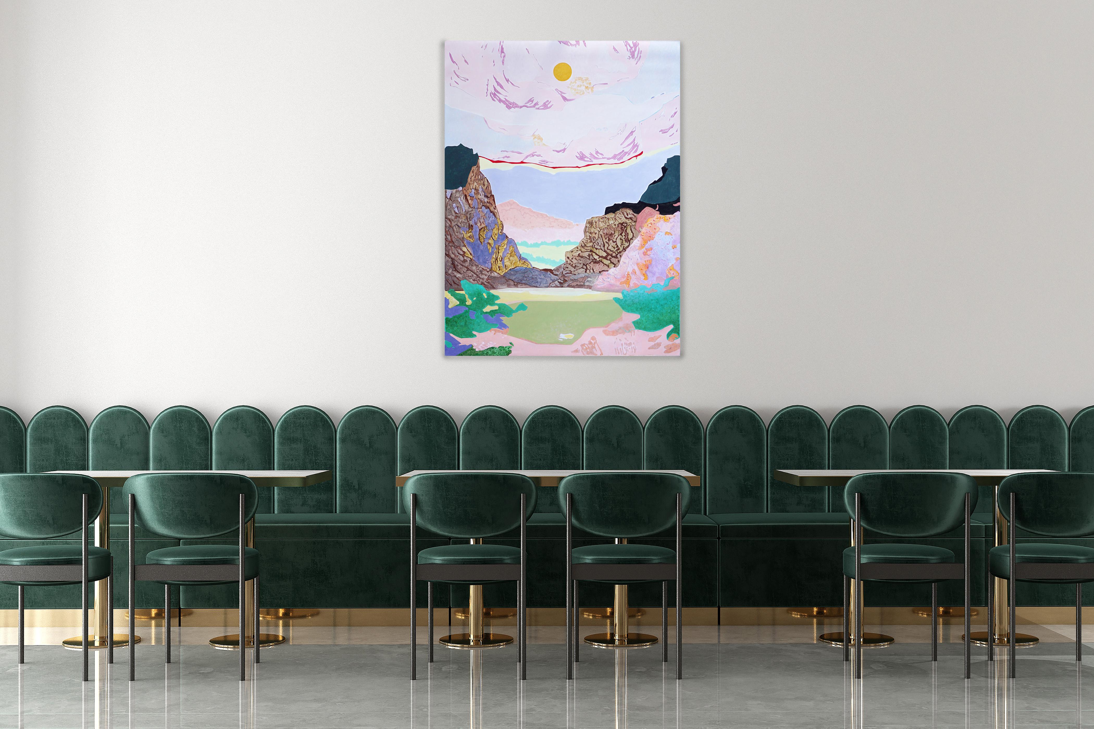 Oltre le cime e le valli, Paesaggio impressionista, Toni pastello, Acrilico su tela - Painting Impressionismo di Alexandra Czierpka