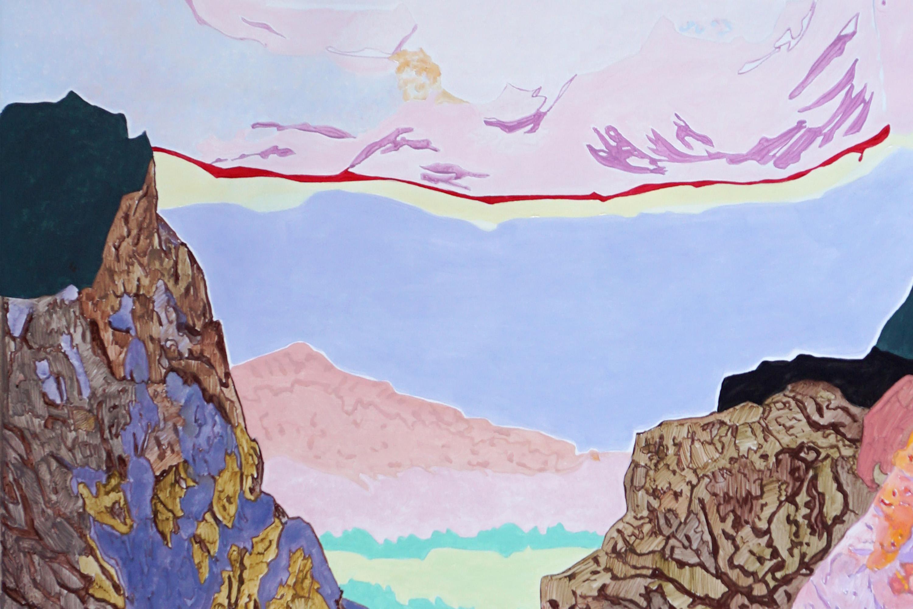 Oltre le cime e le valli, Paesaggio impressionista, Toni pastello, Acrilico su tela in vendita 2