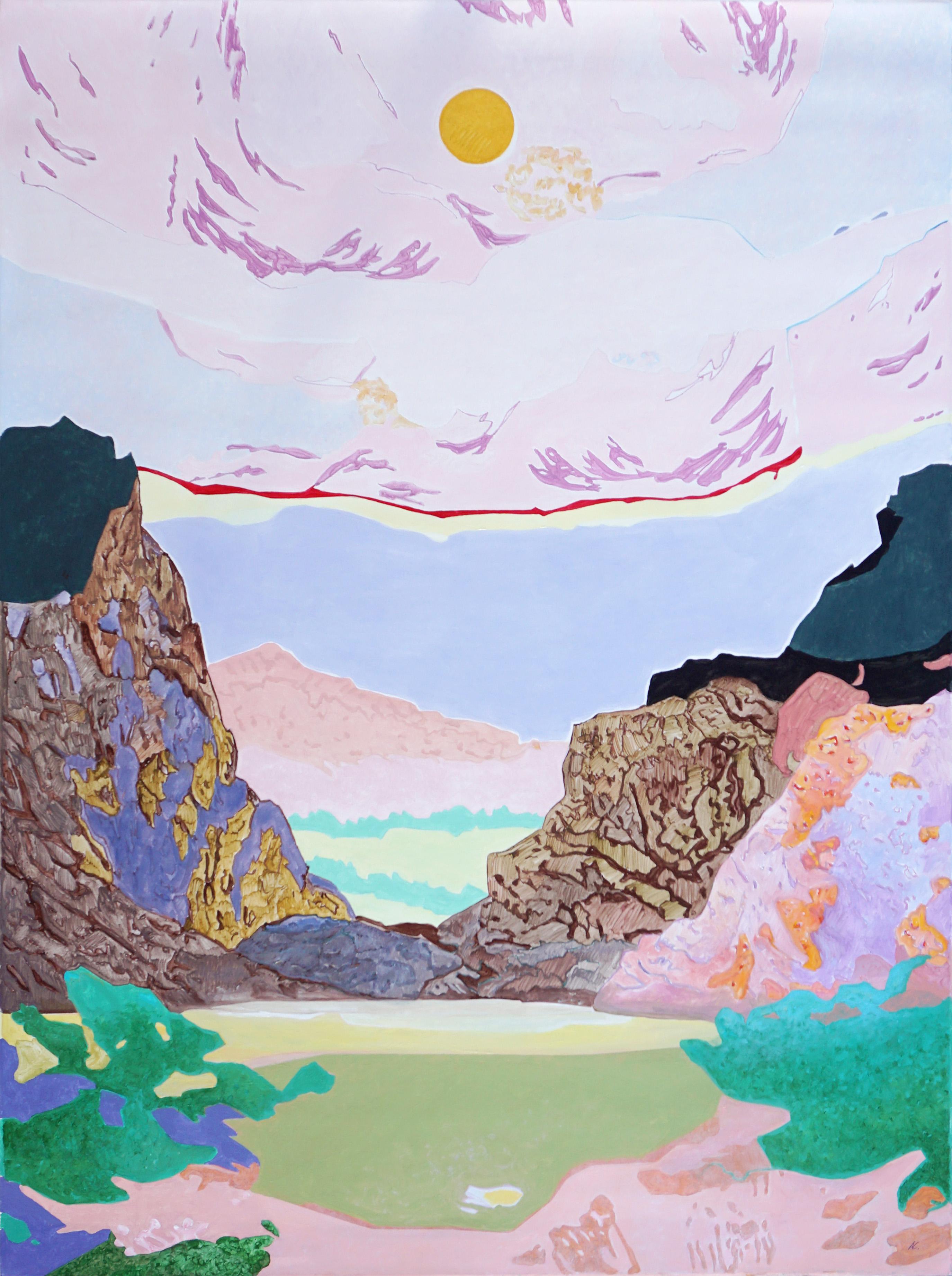 Sobre Picos y Valles, Paisaje Impresionista, Tonos Pastel, Acrílico sobre Lienzo