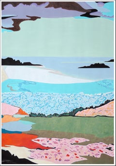 Silent Shores, Abstract Landscape Painting in Turquoise Tones, Seascape on Paper