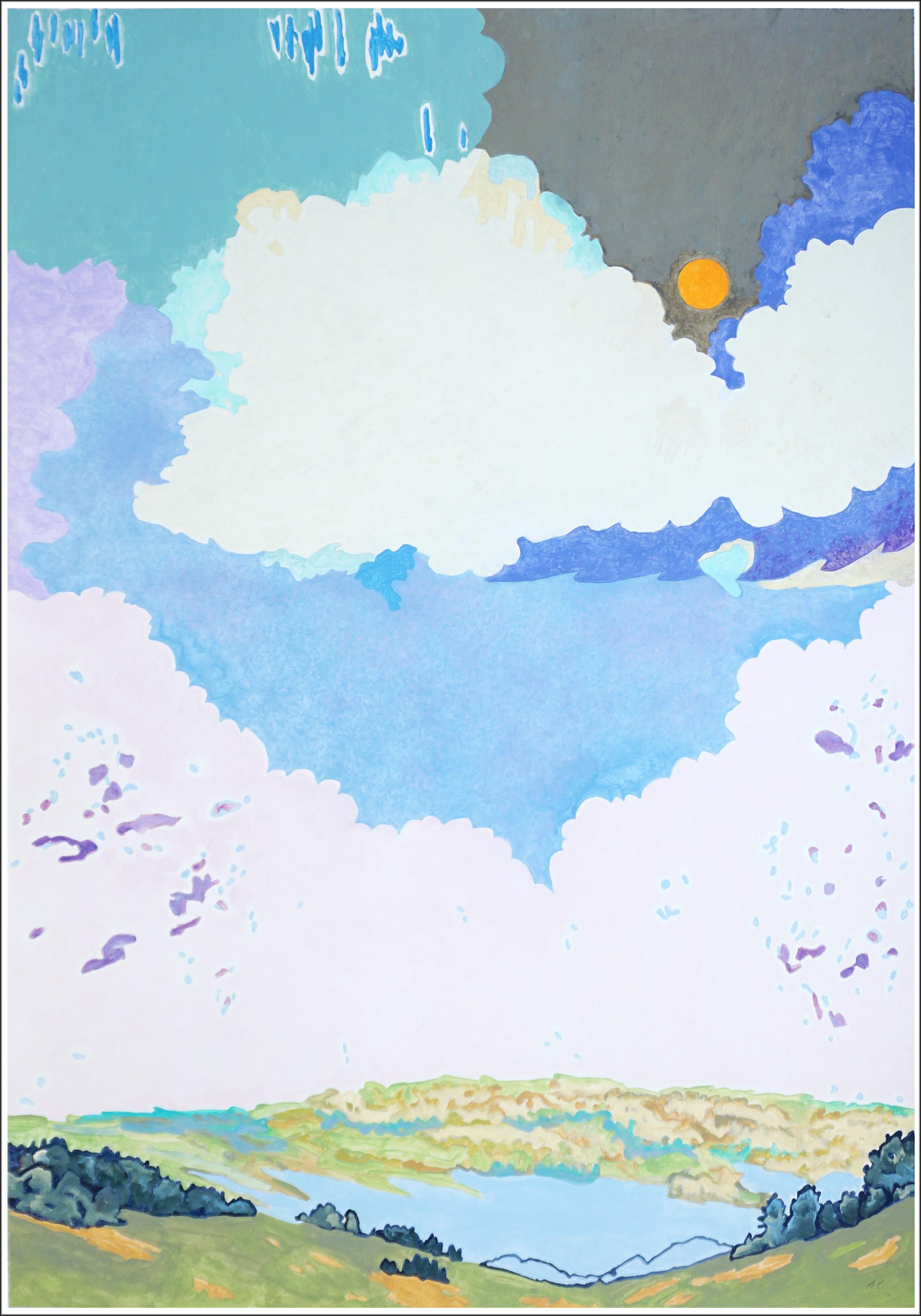 Static in the Status, Impressionist Stormy Landscape in Pastel Palette on Paper