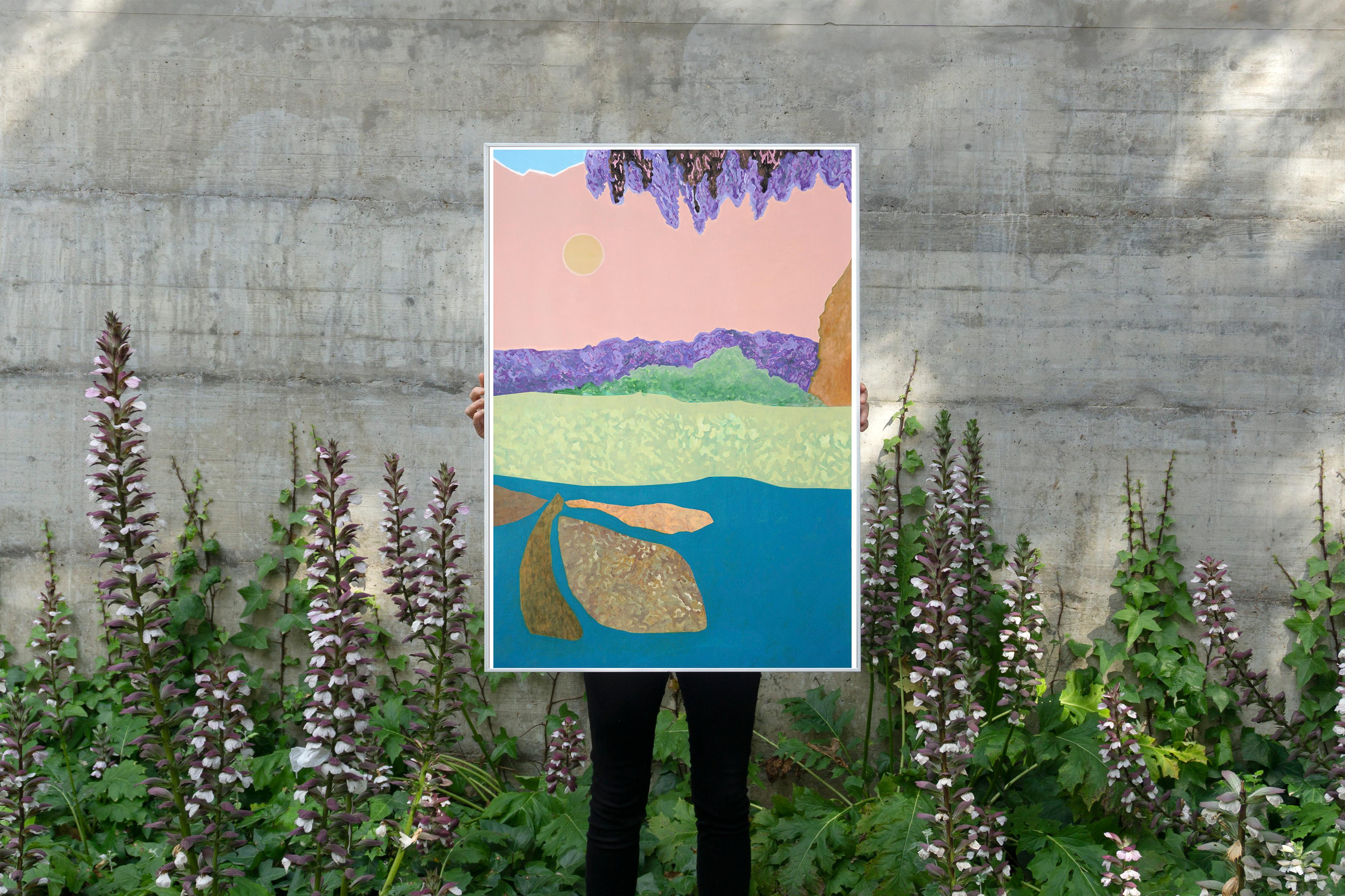 Summer Lilacs, Abstract Landscape in Pink Pastel Tones on Watercolor Paper, 2024 - Painting by Alexandra Czierpka