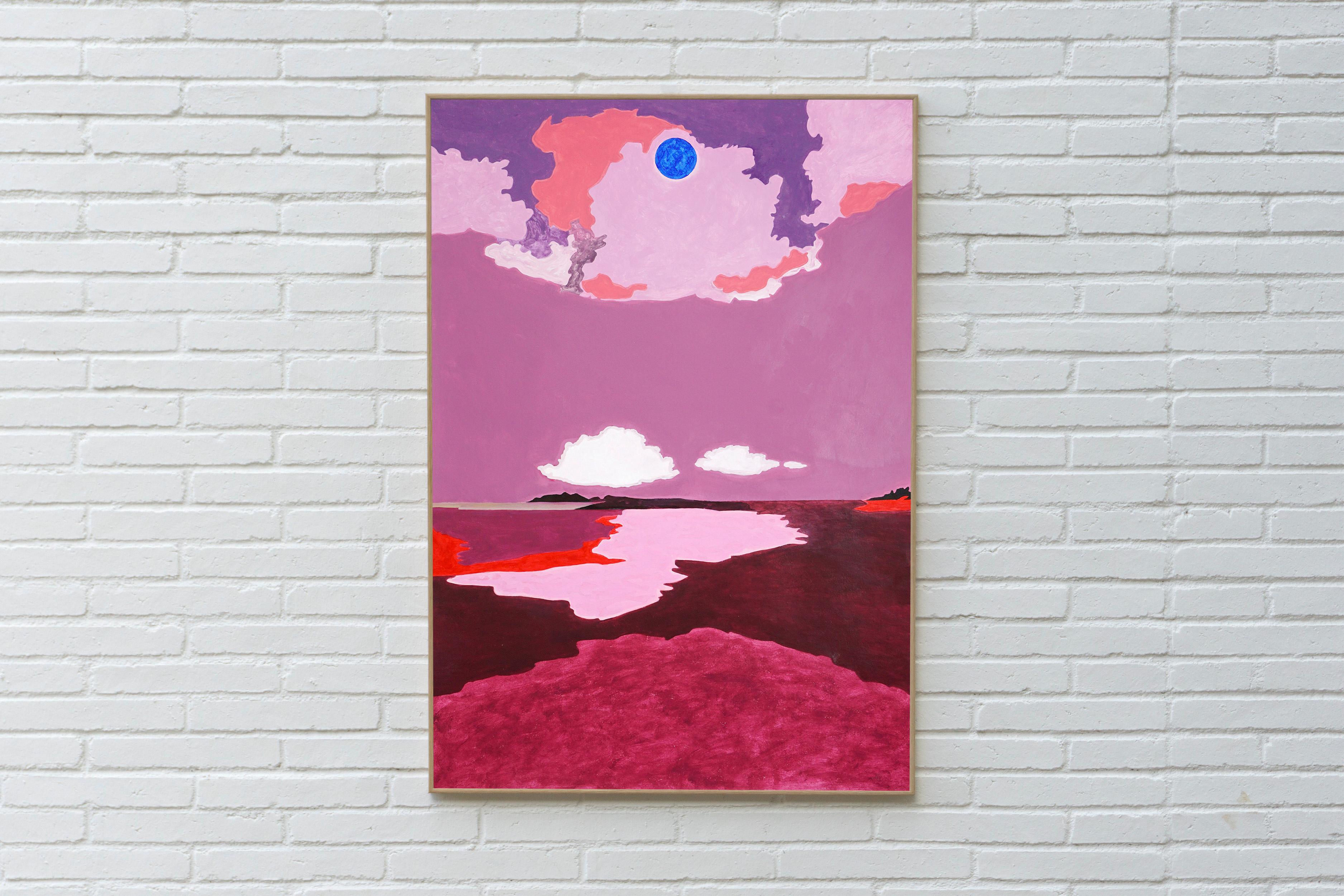 Tell Me the Words, Fuchsia Landscape, Impressionistische Aurora Polarlichter auf Papier – Painting von Alexandra Czierpka