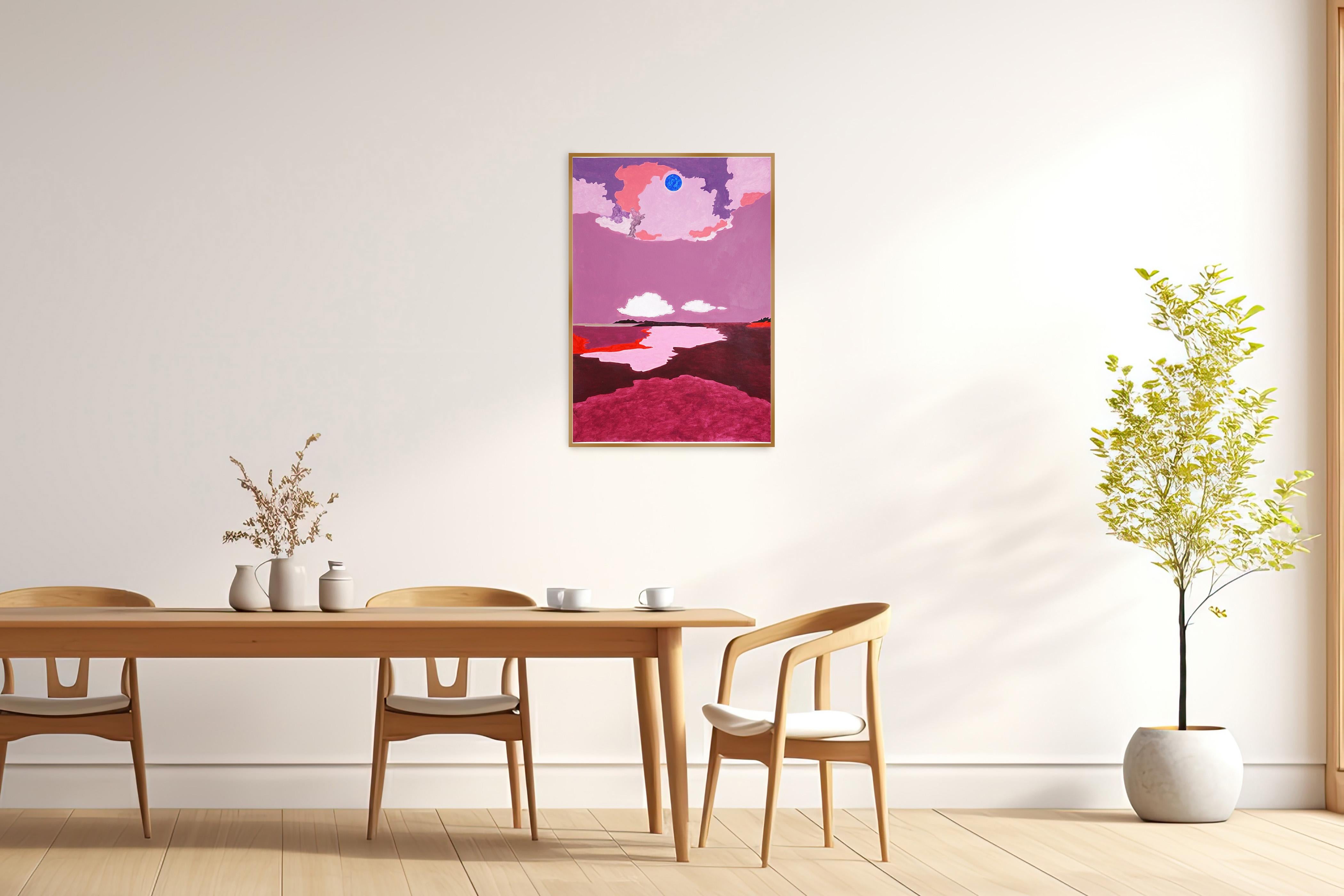 Tell Me the Words, Fuchsia Landscape, Impressionistische Aurora Polarlichter auf Papier (Surrealismus), Painting, von Alexandra Czierpka