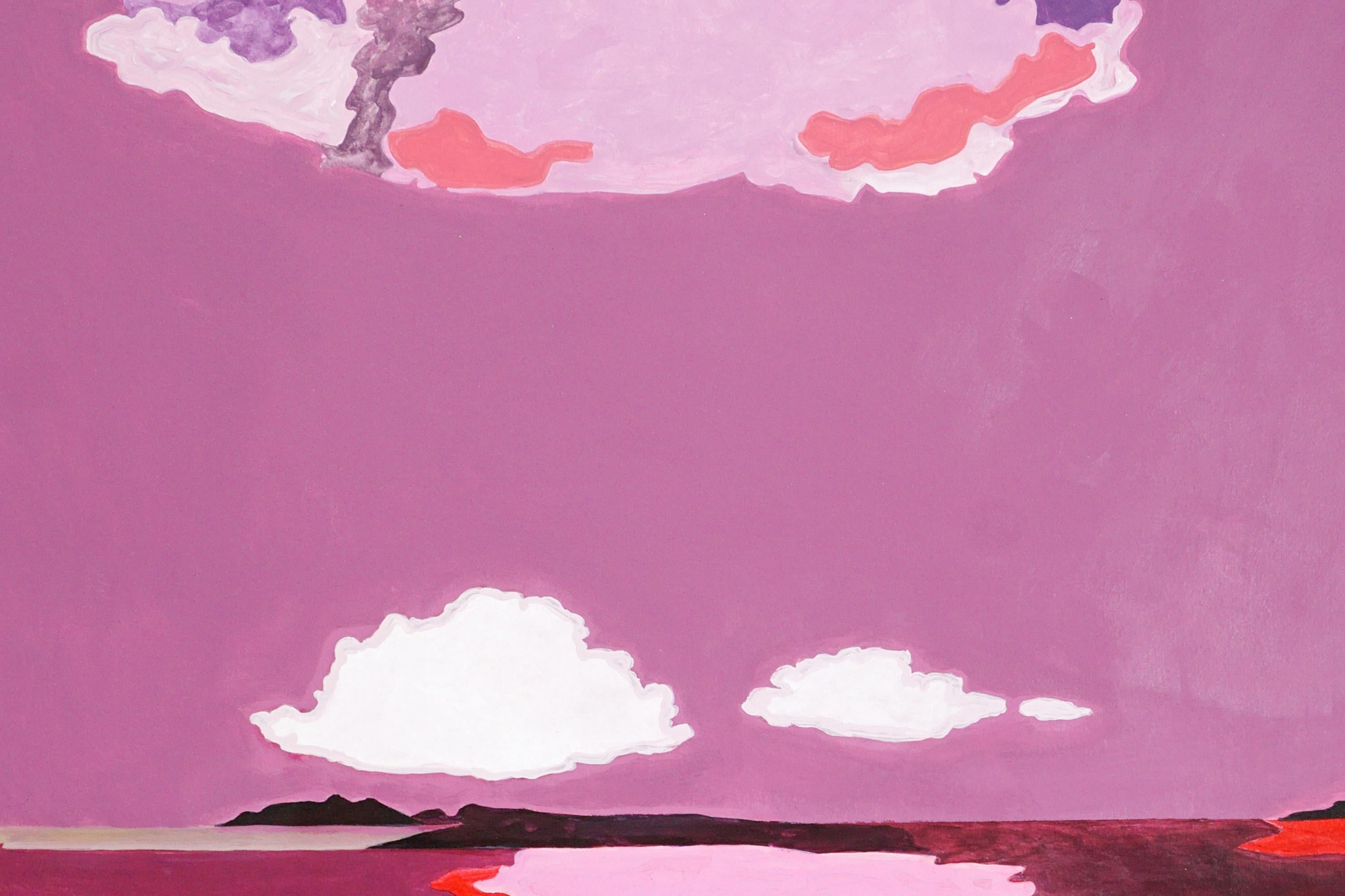 Tell Me the Words, Fuchsia Landscape, Impressionistische Aurora Polarlichter auf Papier (Pink), Landscape Painting, von Alexandra Czierpka
