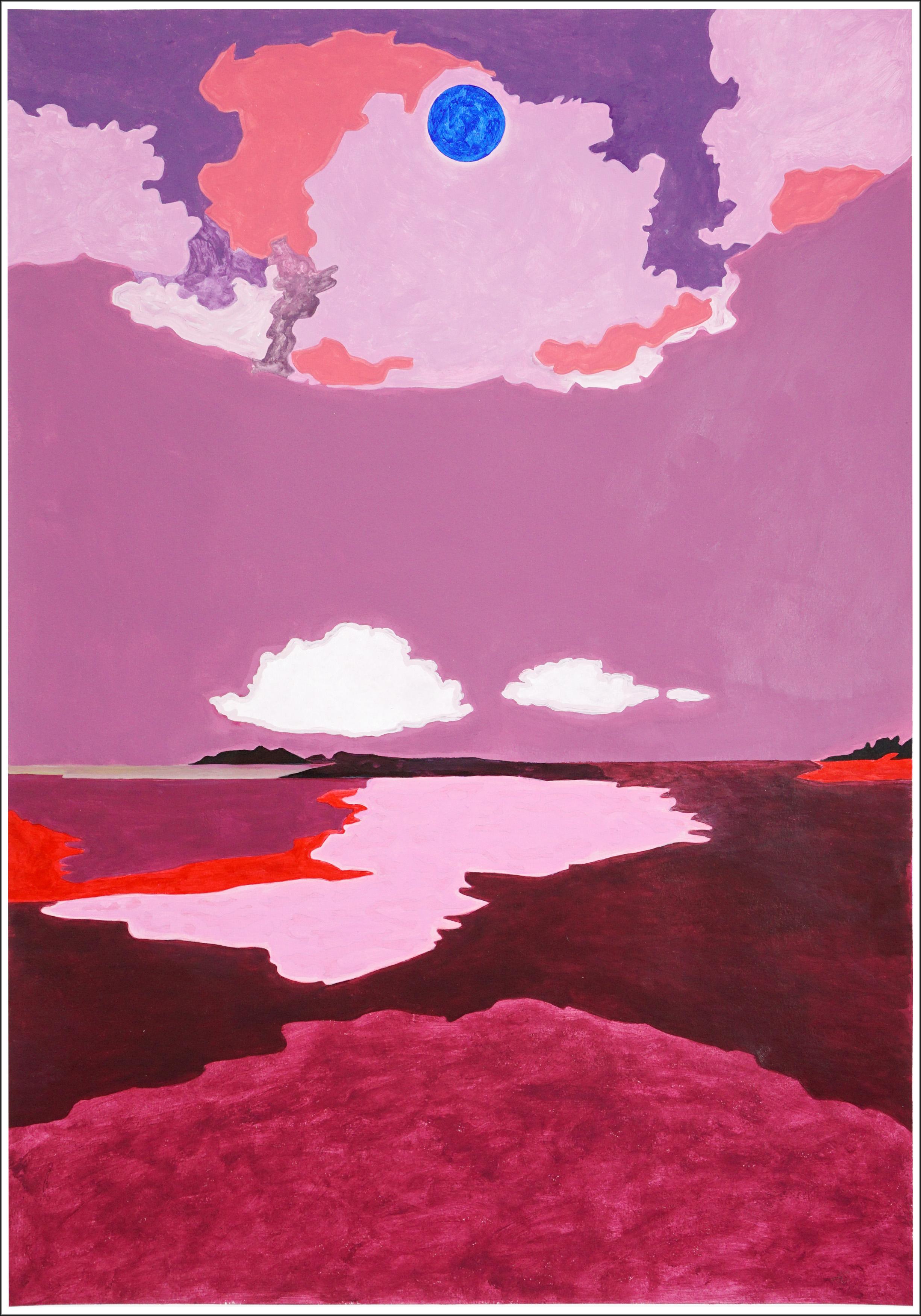 Tell Me the Words, Fuchsia Landscape, Impressionistische Aurora Polarlichter auf Papier
