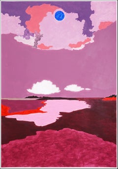 Tell Me the Words, Fuchsia Landscape, Impressionistische Aurora Polarlichter auf Papier
