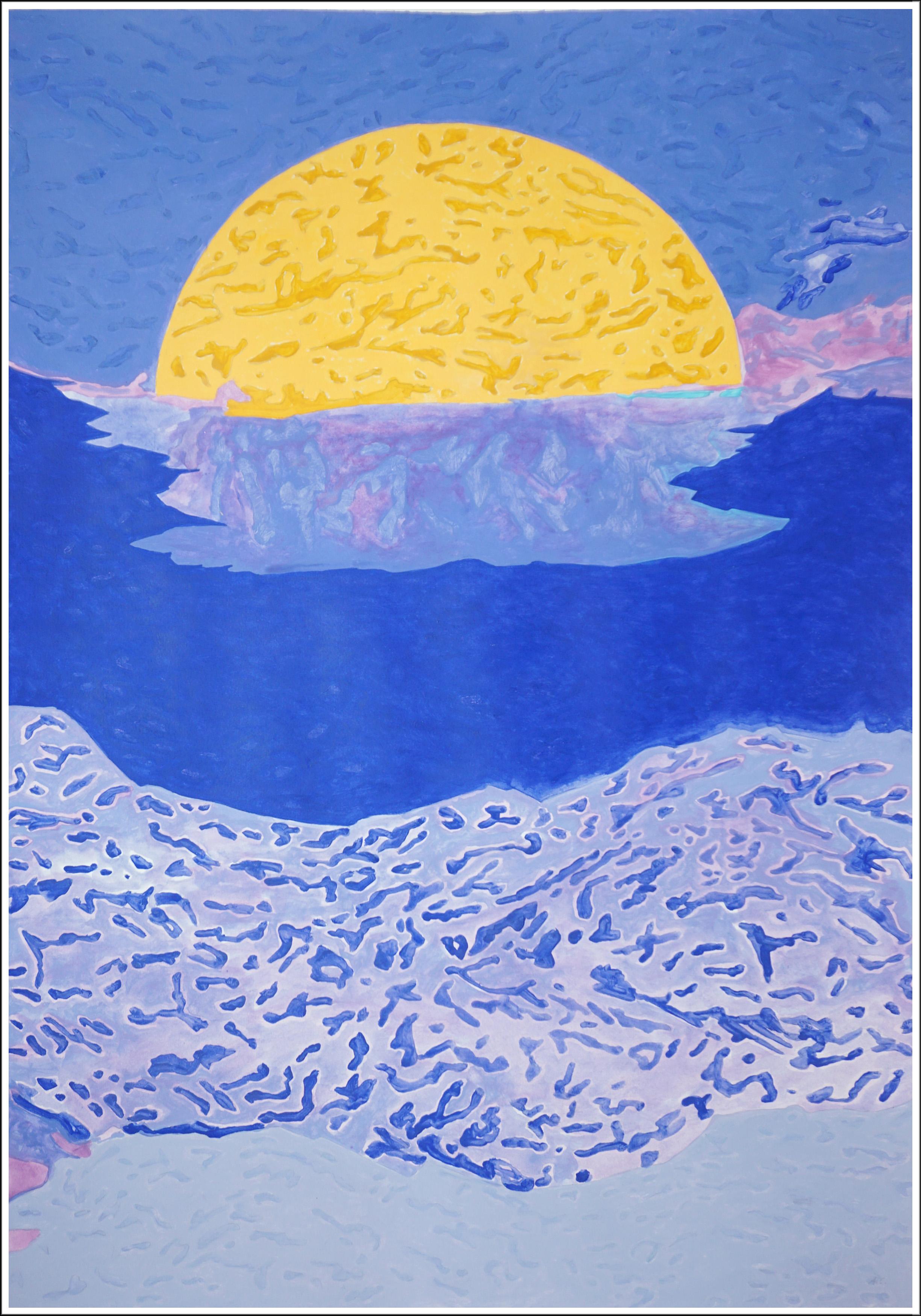 Landscape Painting di Alexandra Czierpka - Legato agli abissi, Paesaggio impressionista al chiaro di luna, Blu profondo notturno