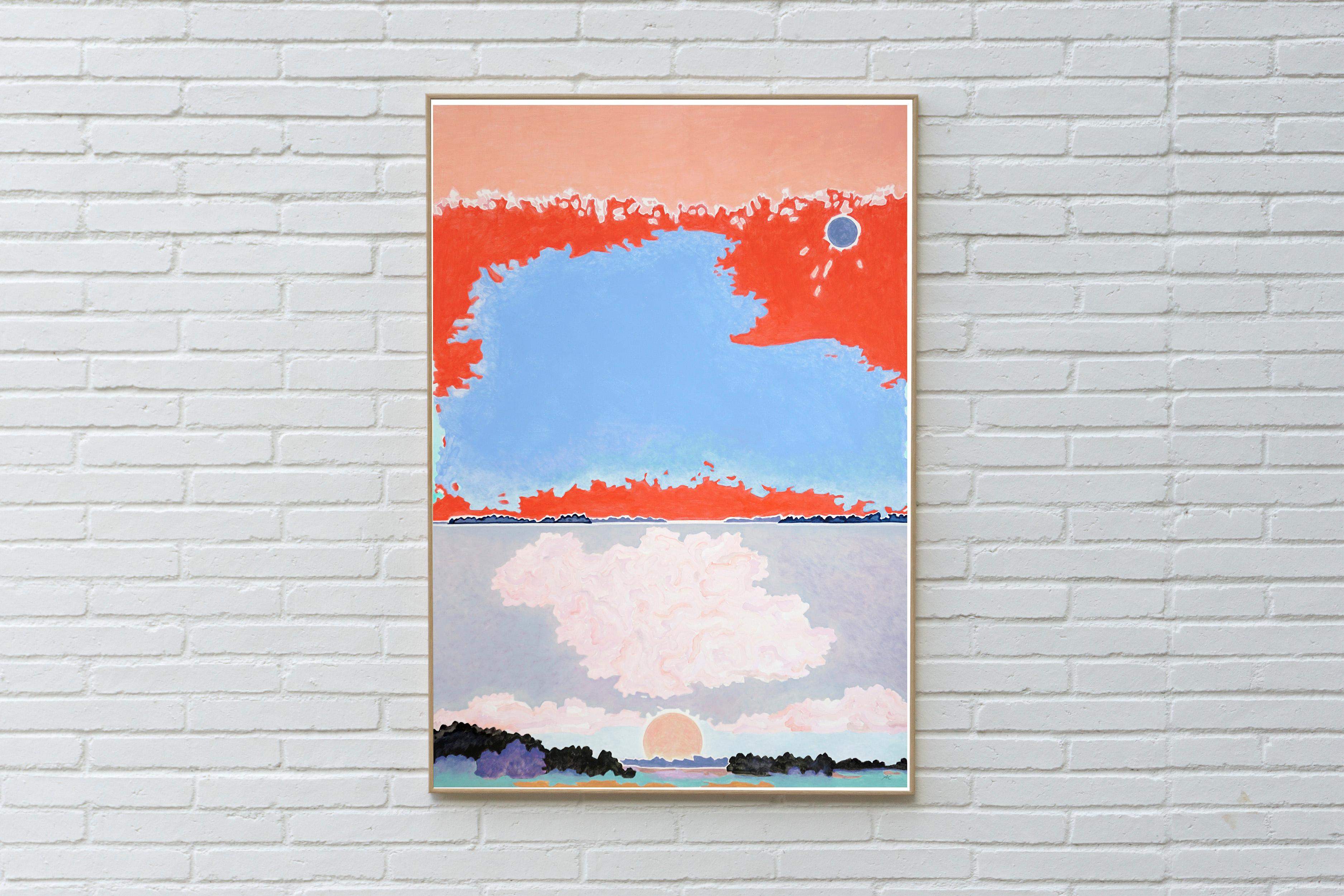 The Kairos of Transformation, Red and Blue Surreal Landscape, Impressionist Sky - Painting by Alexandra Czierpka