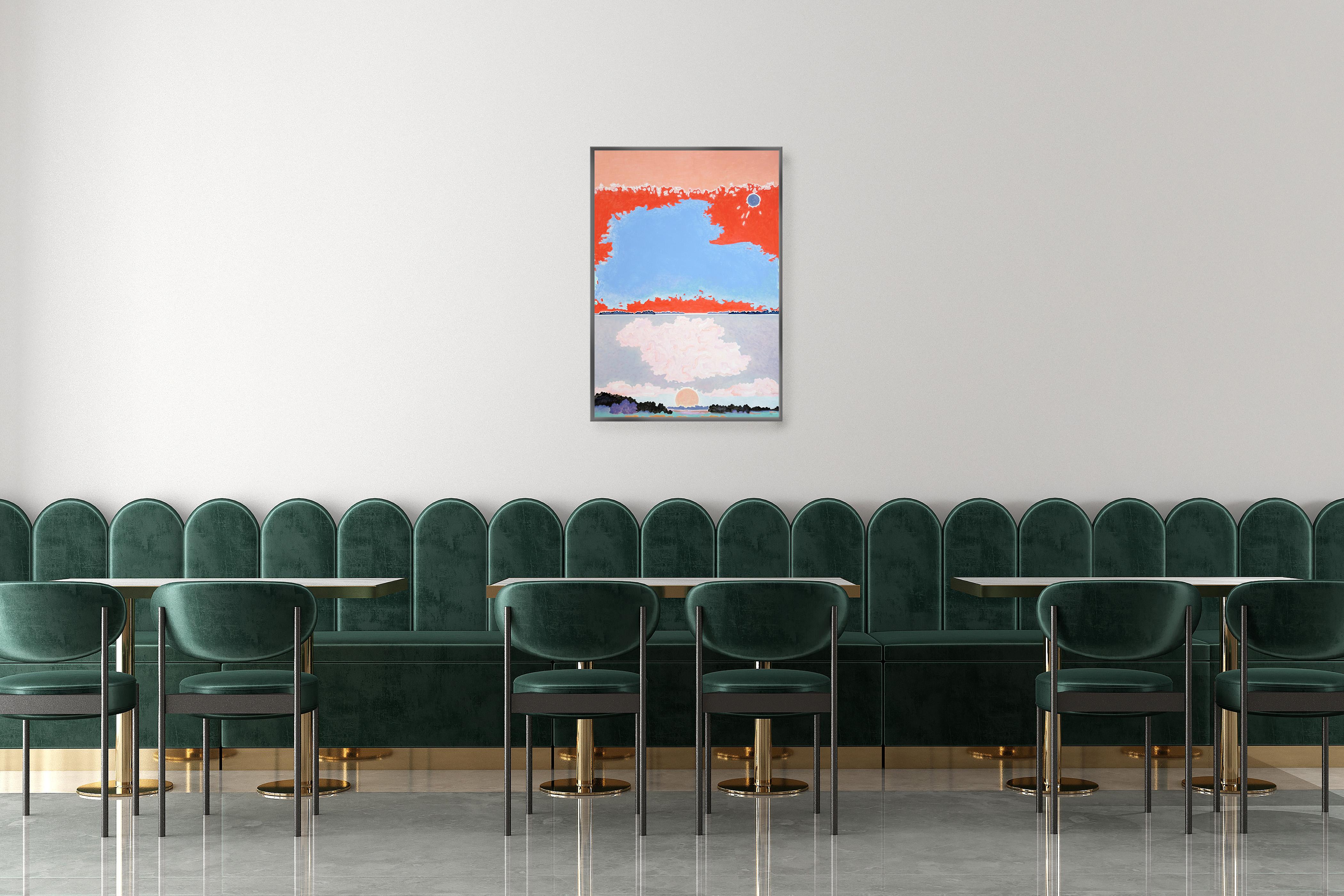 The Kairos of Transformation, Red and Blue Surreal Landscape, Impressionist Sky - Post-Impressionist Painting by Alexandra Czierpka