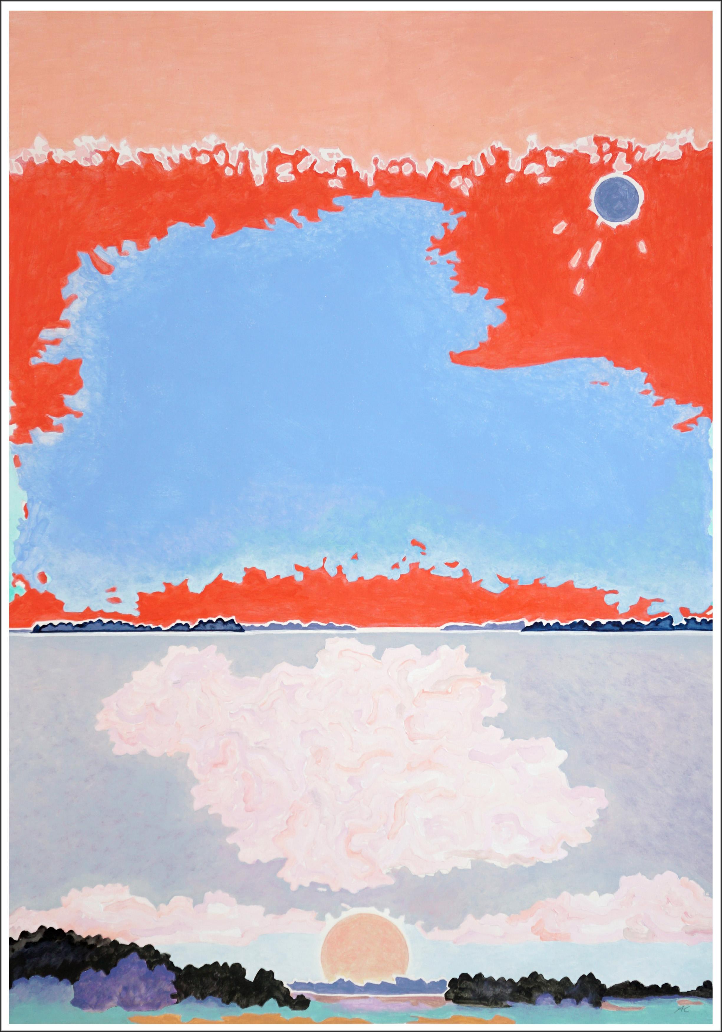 The Kairos of Transformation, Red and Blue Surreal Landscape, Impressionist Sky - Gray Figurative Painting by Alexandra Czierpka