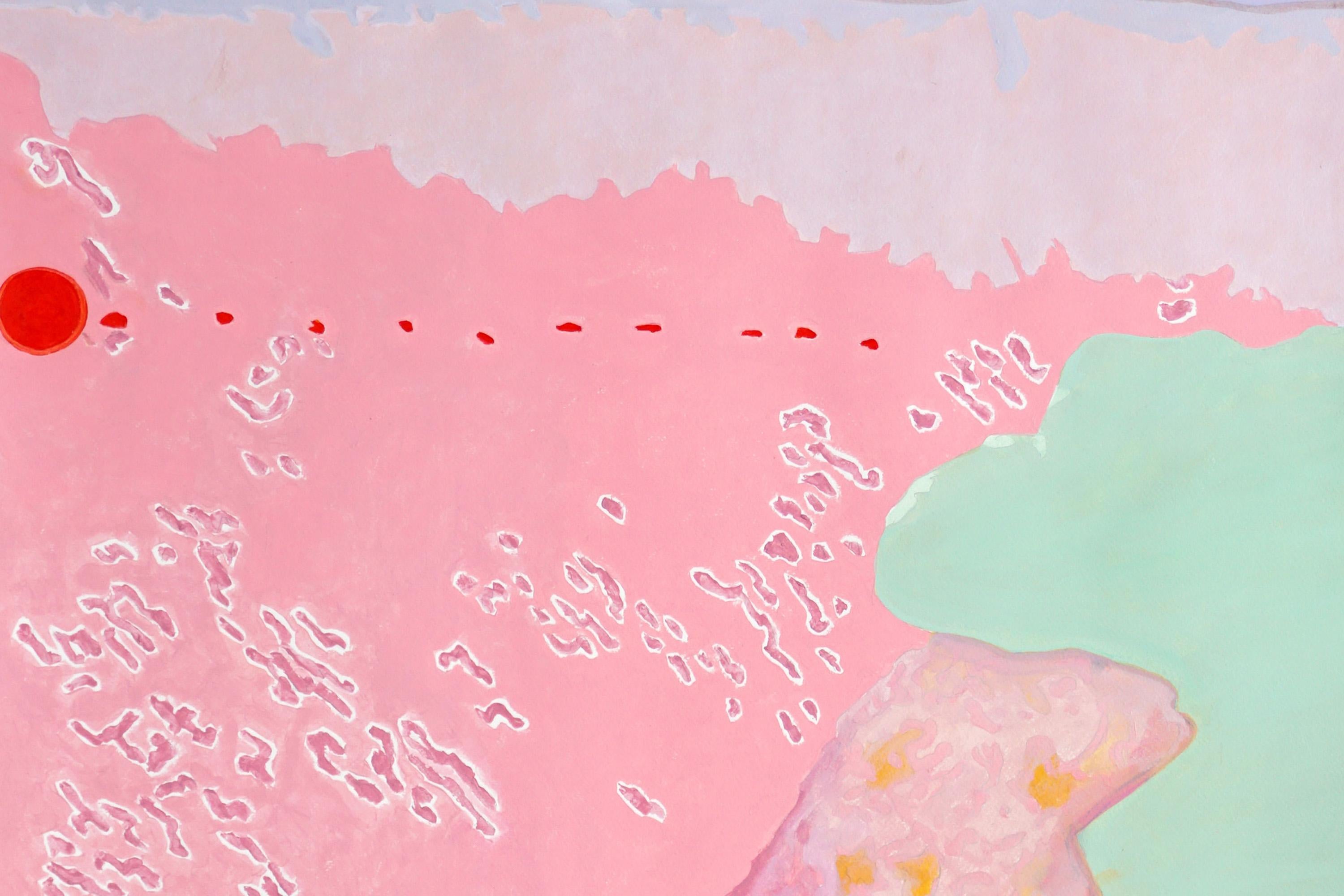 La luna mette in pausa il tempo, quadro crepuscolare rosa, dittico surreale al tramonto su carta in vendita 5