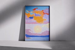 Das andere Glühen, neoimpressionistischer Sonnenuntergang, surreale Landschaft in lebhaften warmen Tönen