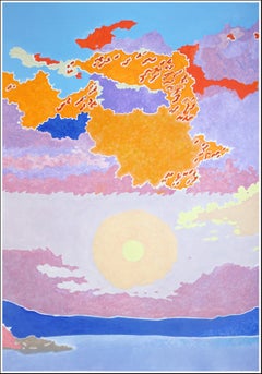 Das andere Glühen, neoimpressionistischer Sonnenuntergang, surreale Landschaft in lebhaften warmen Tönen