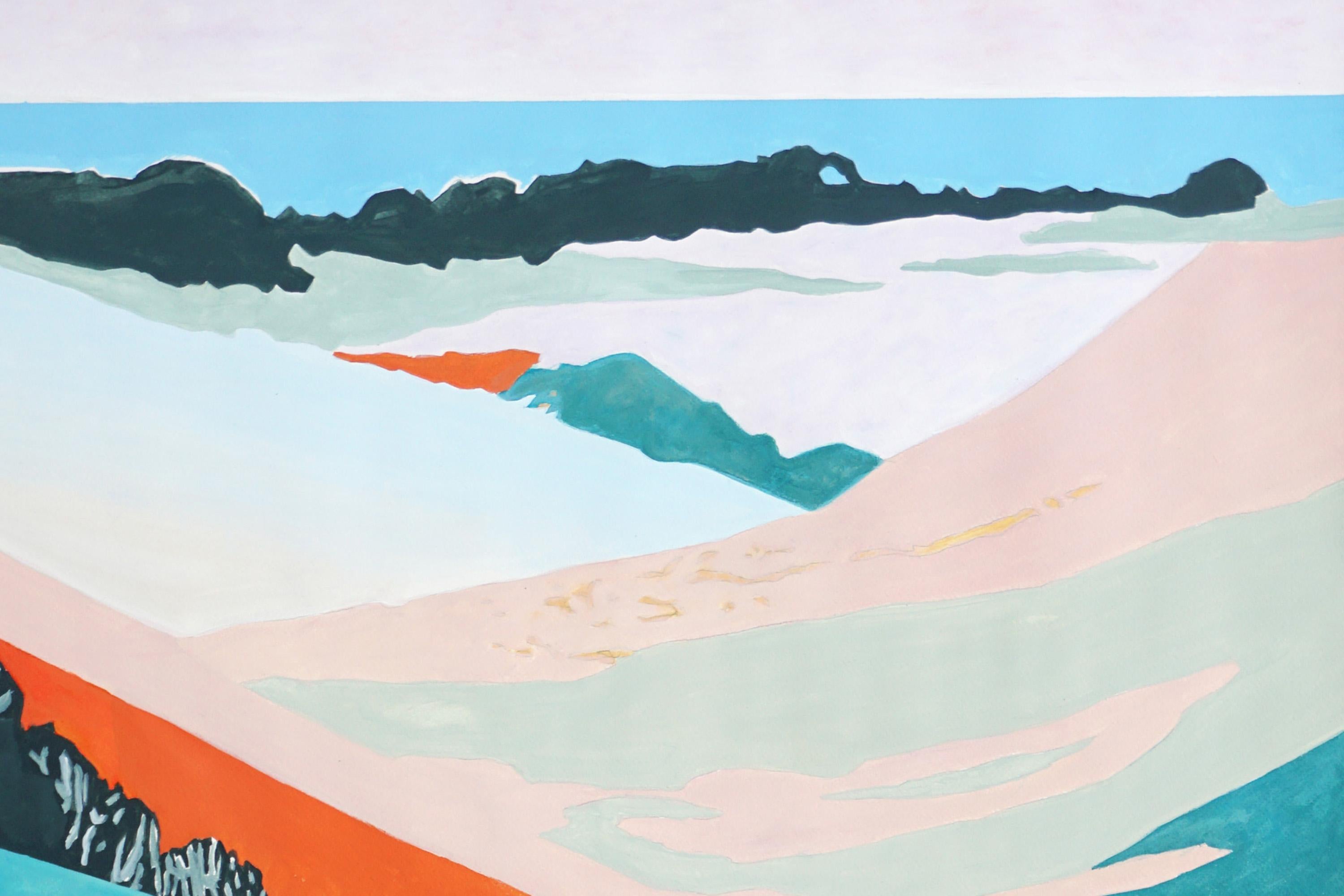 La Poesía de los Prados, Paisaje en Flor Pintura sobre Papel, Turquesa, Naranja en venta 1