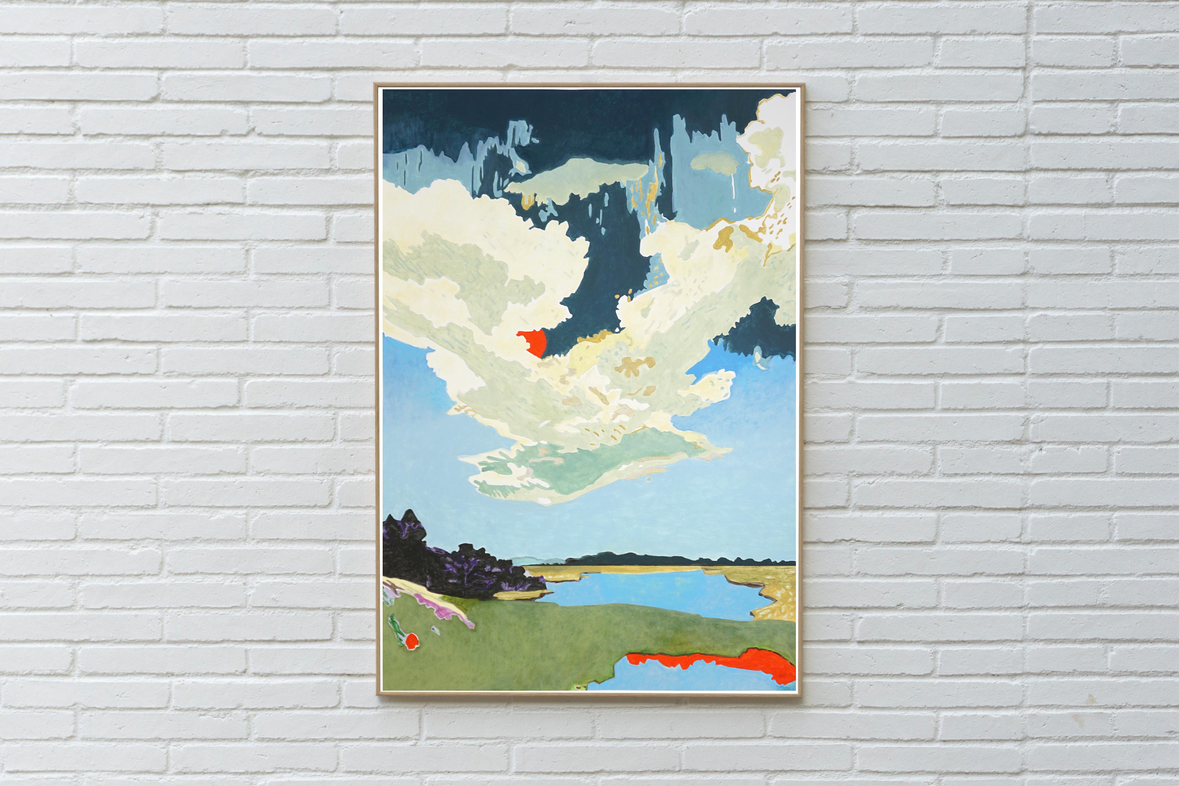 The Pulse of Interiority, Stormy Sky, Impressionist Landscape, Dropping Clouds (Fauvismus), Painting, von Alexandra Czierpka