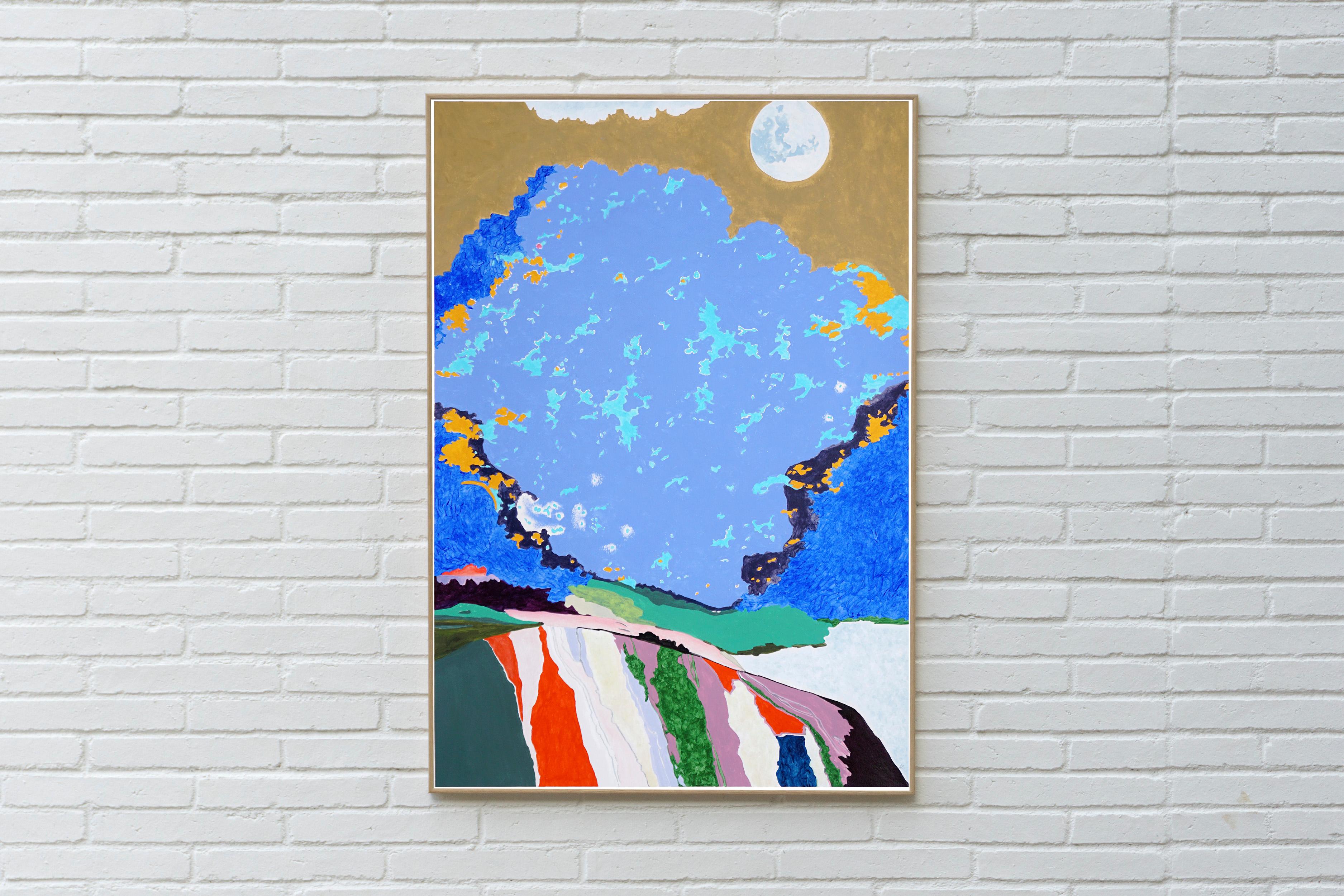 Le stelle più piccole brillano più a lungo, Paesaggio surreale fauvista, Montagne Blu - Painting di Alexandra Czierpka