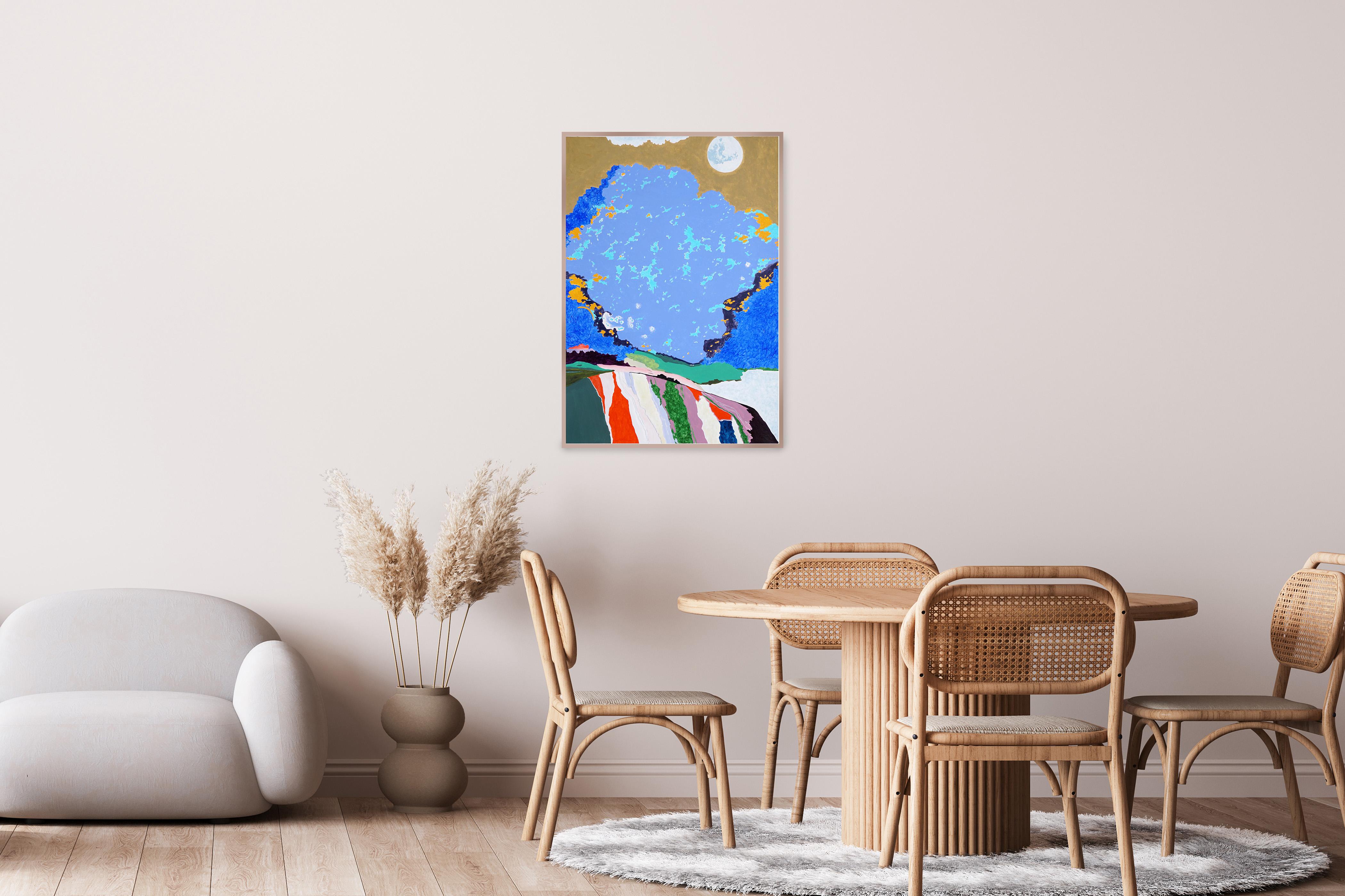 Le stelle più piccole brillano più a lungo, Paesaggio surreale fauvista, Montagne Blu - Painting Fauvismo di Alexandra Czierpka