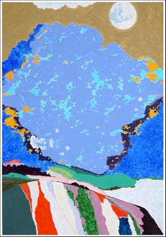 Die kleinsten Sterne leuchten am längsten, surreale fauvistische Landschaft, blaue Berge