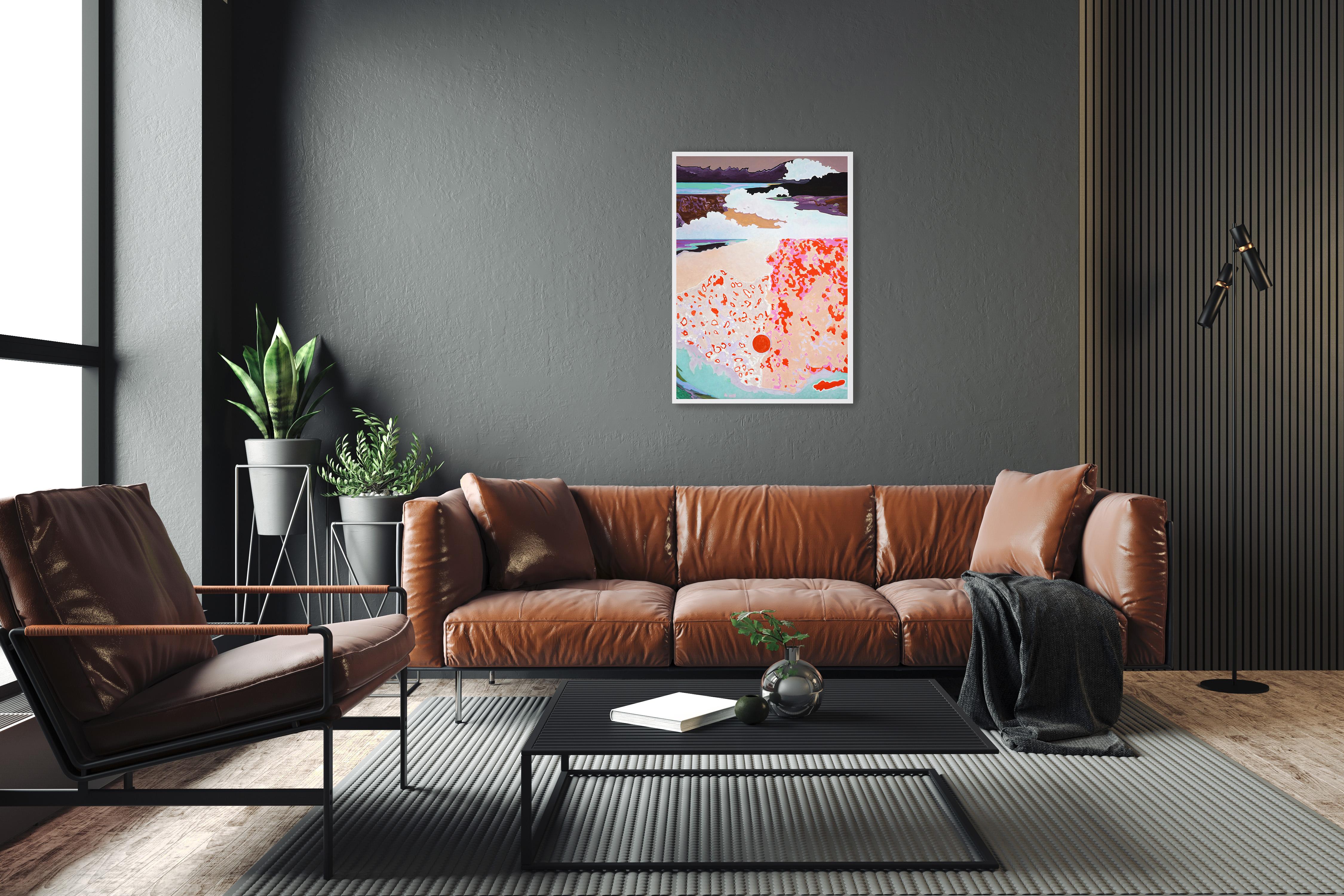 The Stage Beneath, Surreal Landscape in Red Tones, Perspective Games Painting For Sale 3