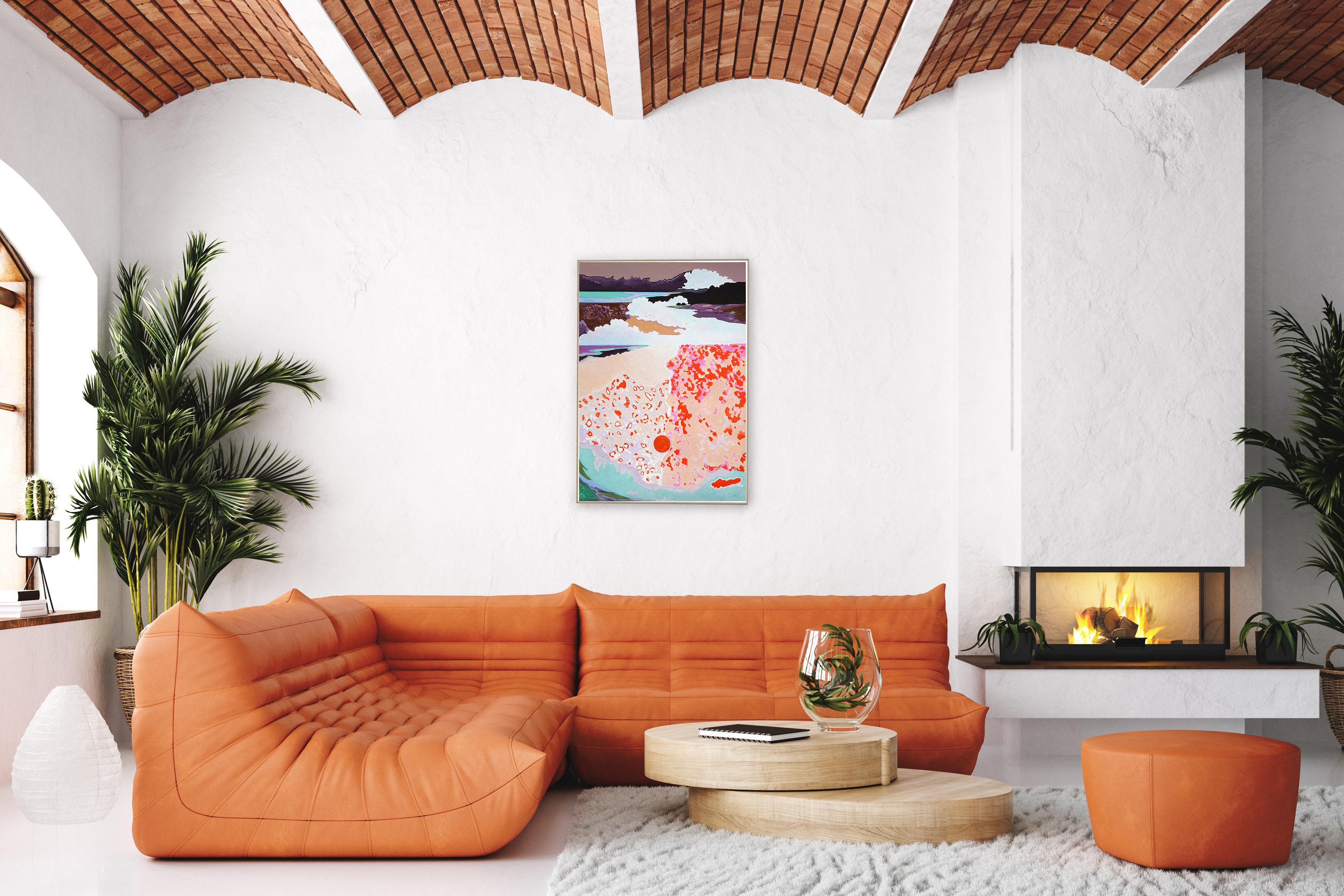 The Stage Beneath, Surreal Landscape in Red Tones, Perspective Games Painting For Sale 4