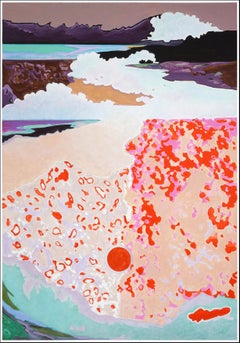 The Stage Beneath, Surreal Landscape in Red Tones, Perspective Games Painting (La scène en dessous, paysage surréaliste dans les tons rouges, jeux de perspective)