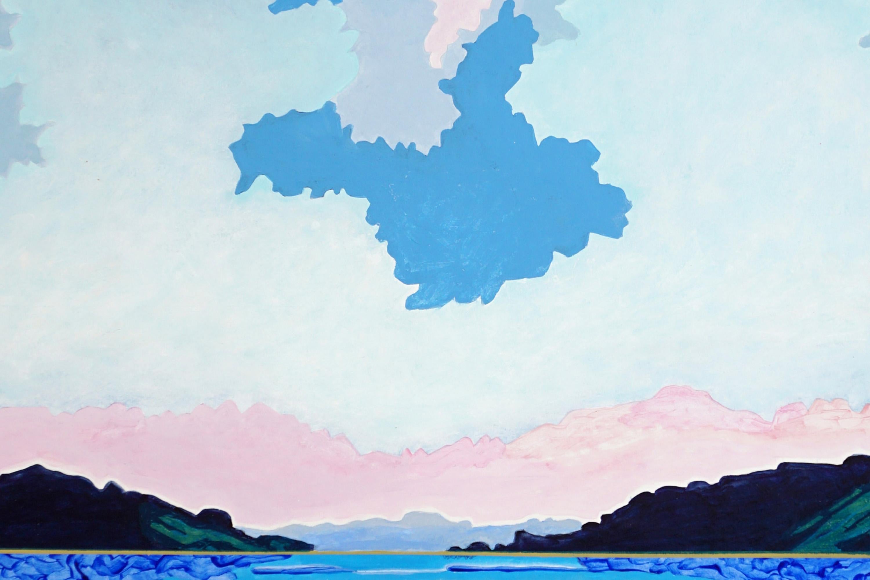 Das schwebende Edikt des Potentials, zartes Rosa und Blau, surreale magische Landschaft im Angebot 3