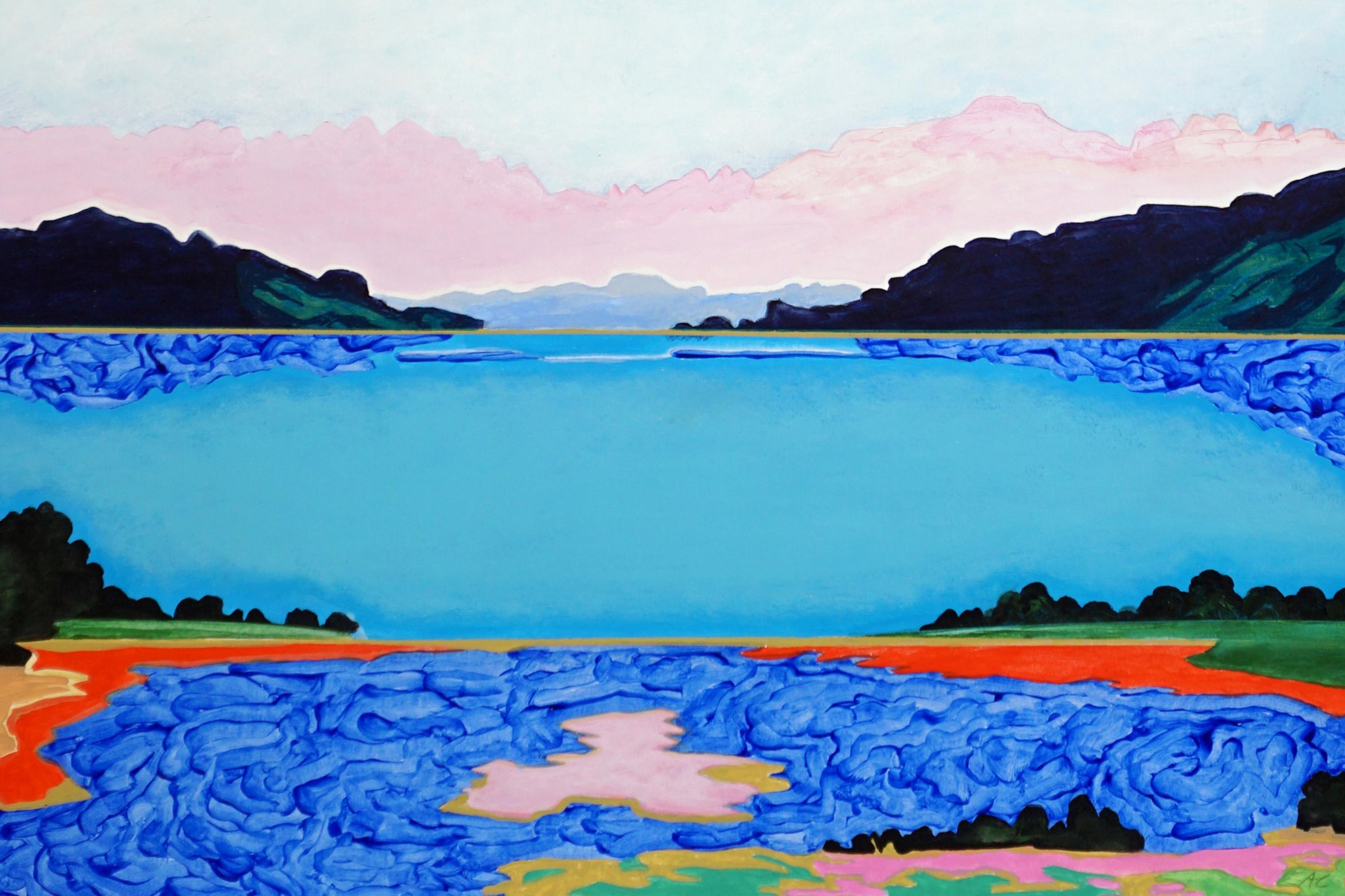 Das schwebende Edikt des Potentials, zartes Rosa und Blau, surreale magische Landschaft im Angebot 4