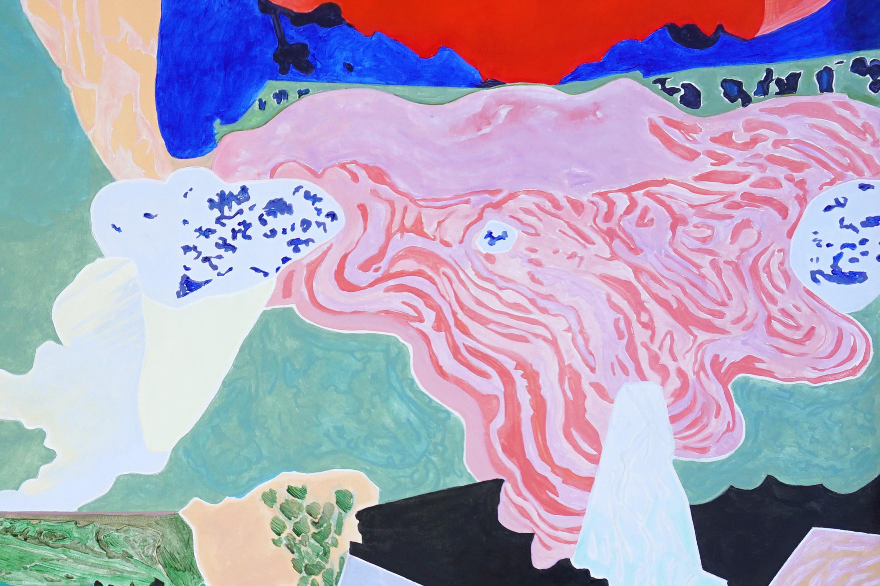 Las Cascadas de la Garrotxa, Paisaje Surrealista, Tonos Vivos, Acrílico sobre Lienzo - Painting Fauvista de Alexandra Czierpka