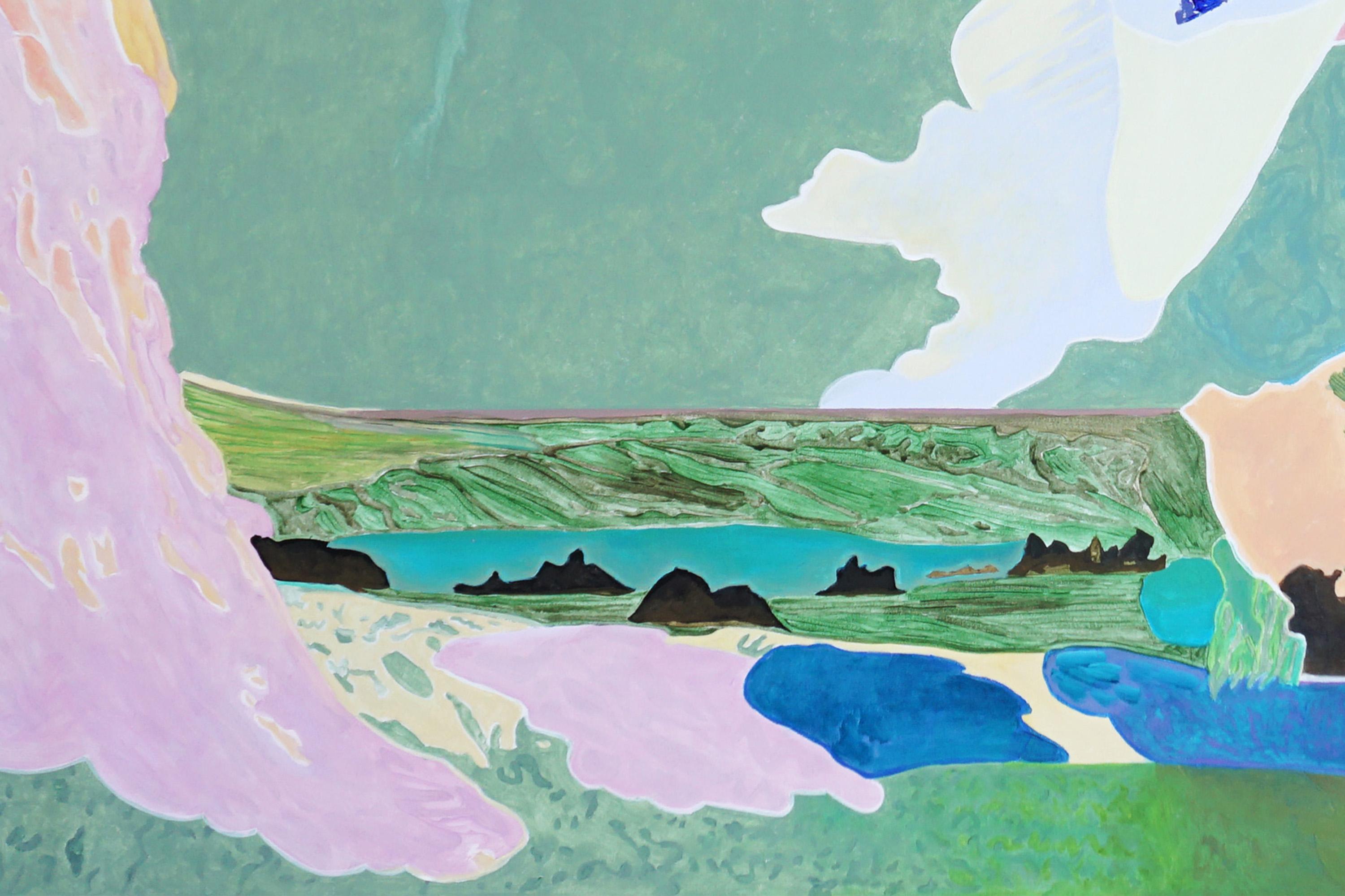 Las Cascadas de la Garrotxa, Paisaje Surrealista, Tonos Vivos, Acrílico sobre Lienzo en venta 2