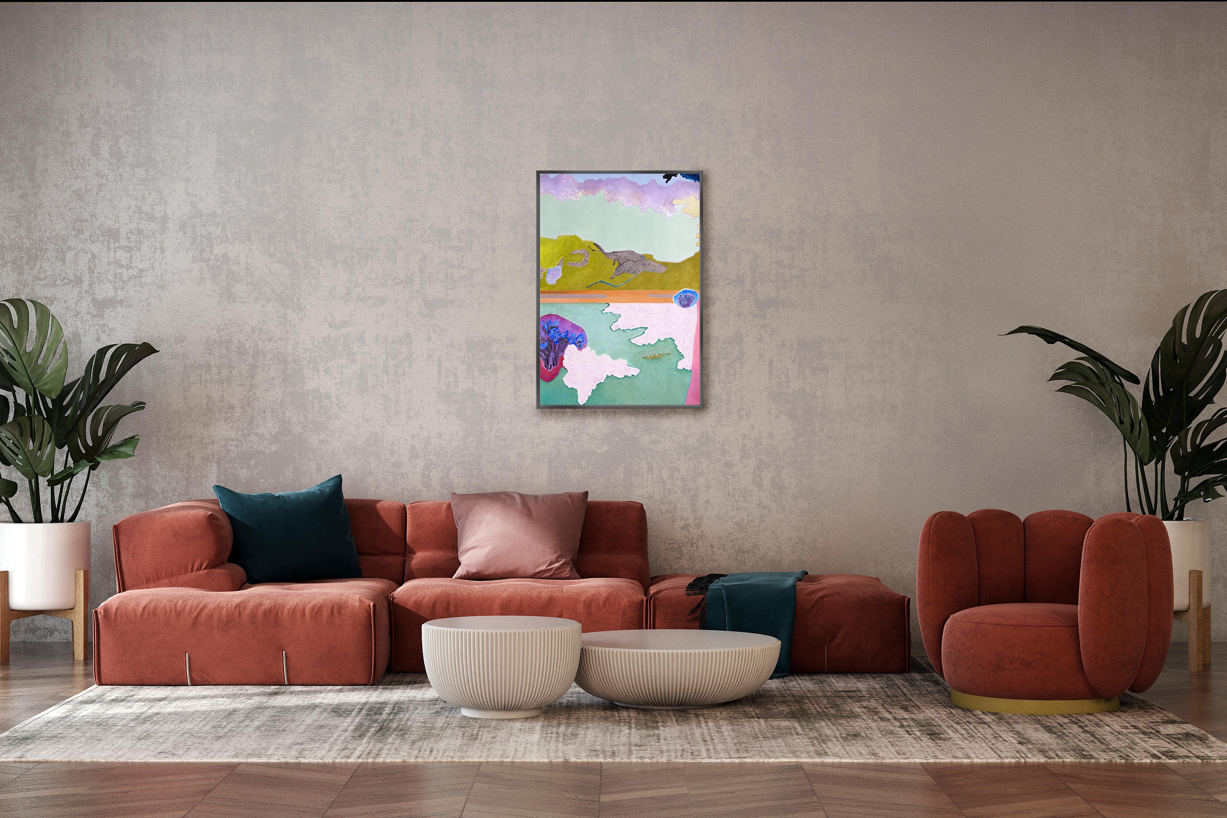 Gefangen im schimmernden Blau, surreale Landschaft, fauvistische Northern Lights auf Papier – Painting von Alexandra Czierpka