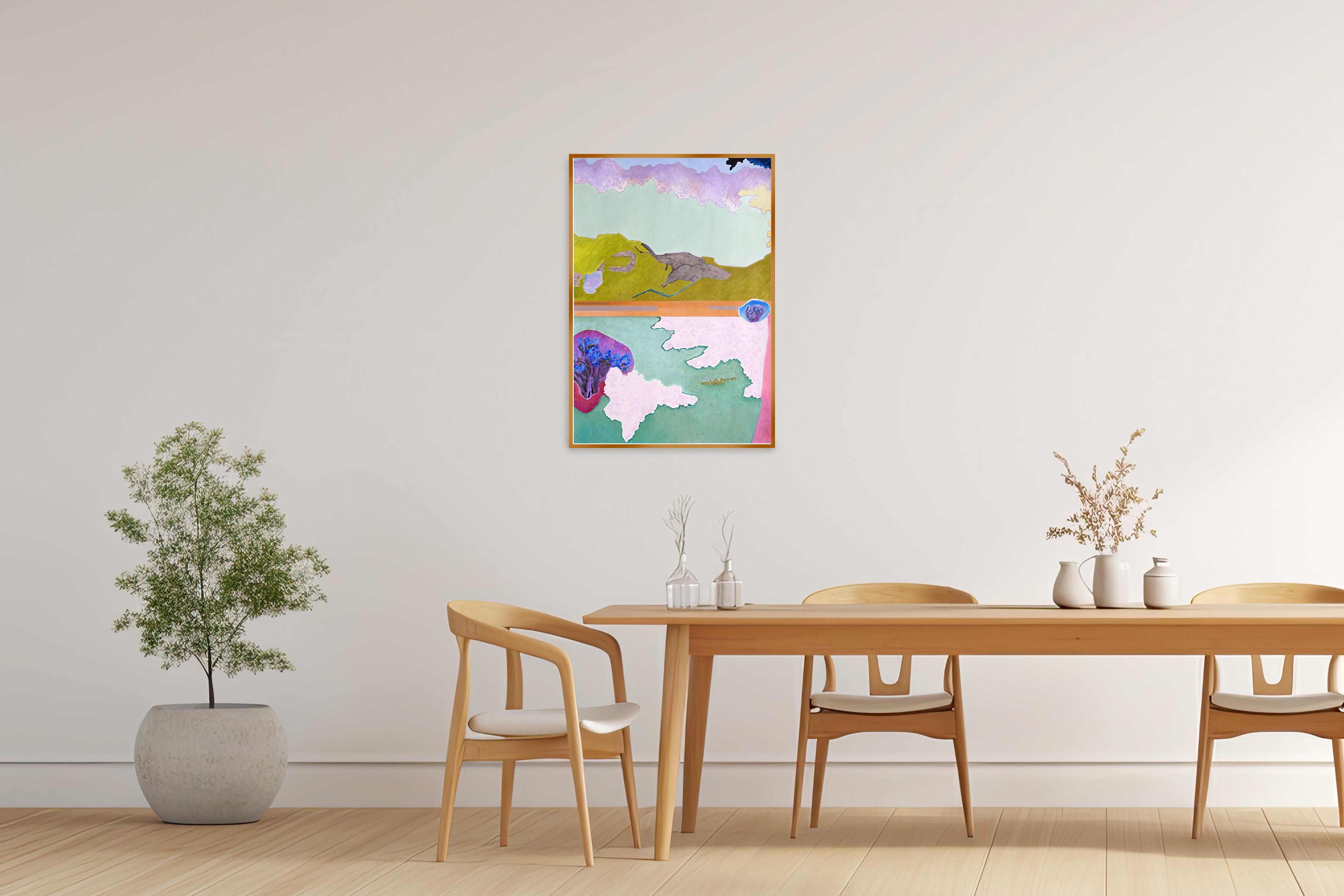 Gefangen im schimmernden Blau, surreale Landschaft, fauvistische Northern Lights auf Papier im Angebot 1